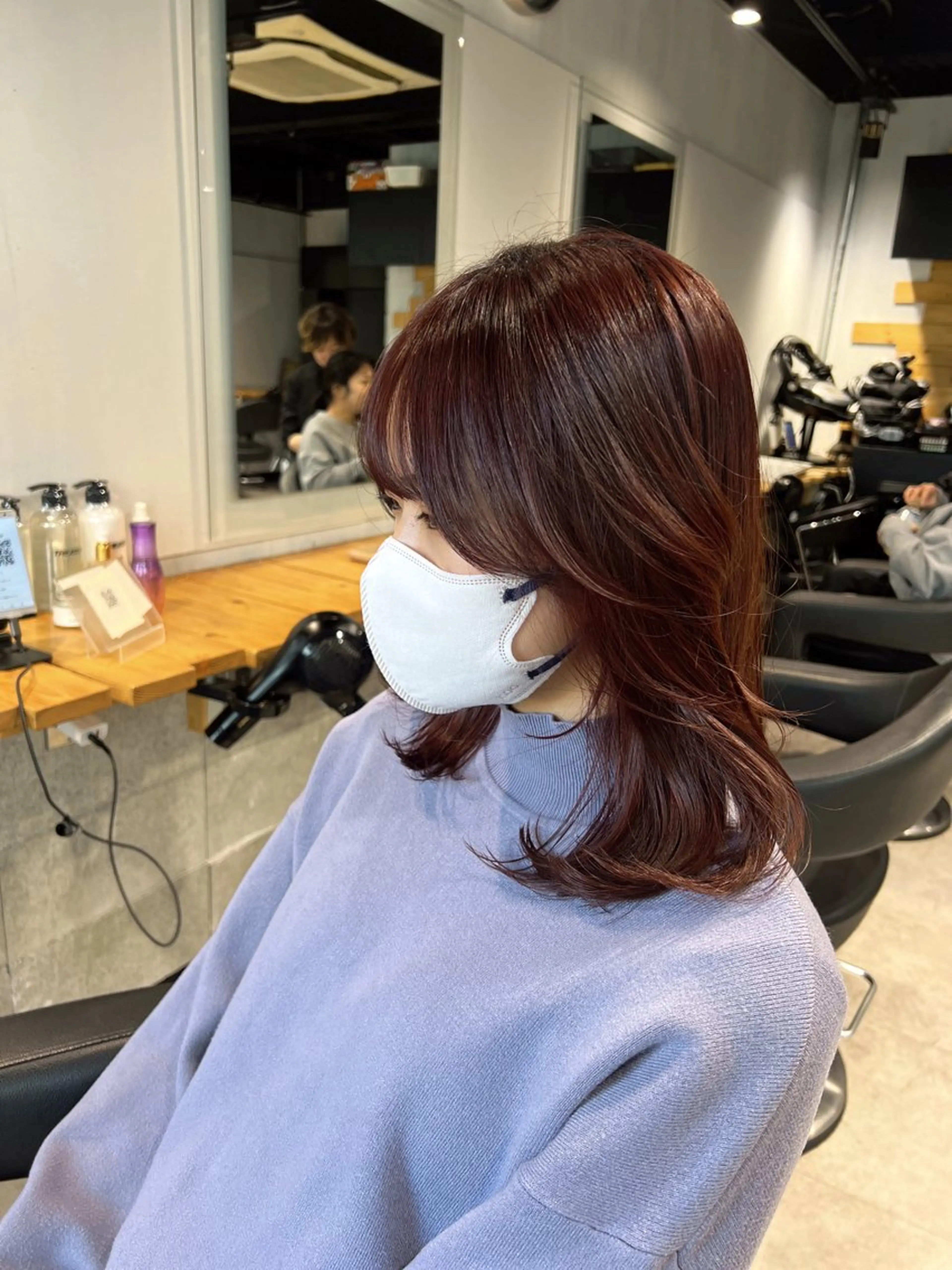 ミディアム カラー ブリーチ レッドカラー 髪質改善 トリートメント ヘアカラー トリートメント NANAMI🩵 大人可愛い韓国ヘアのヘアスタイル