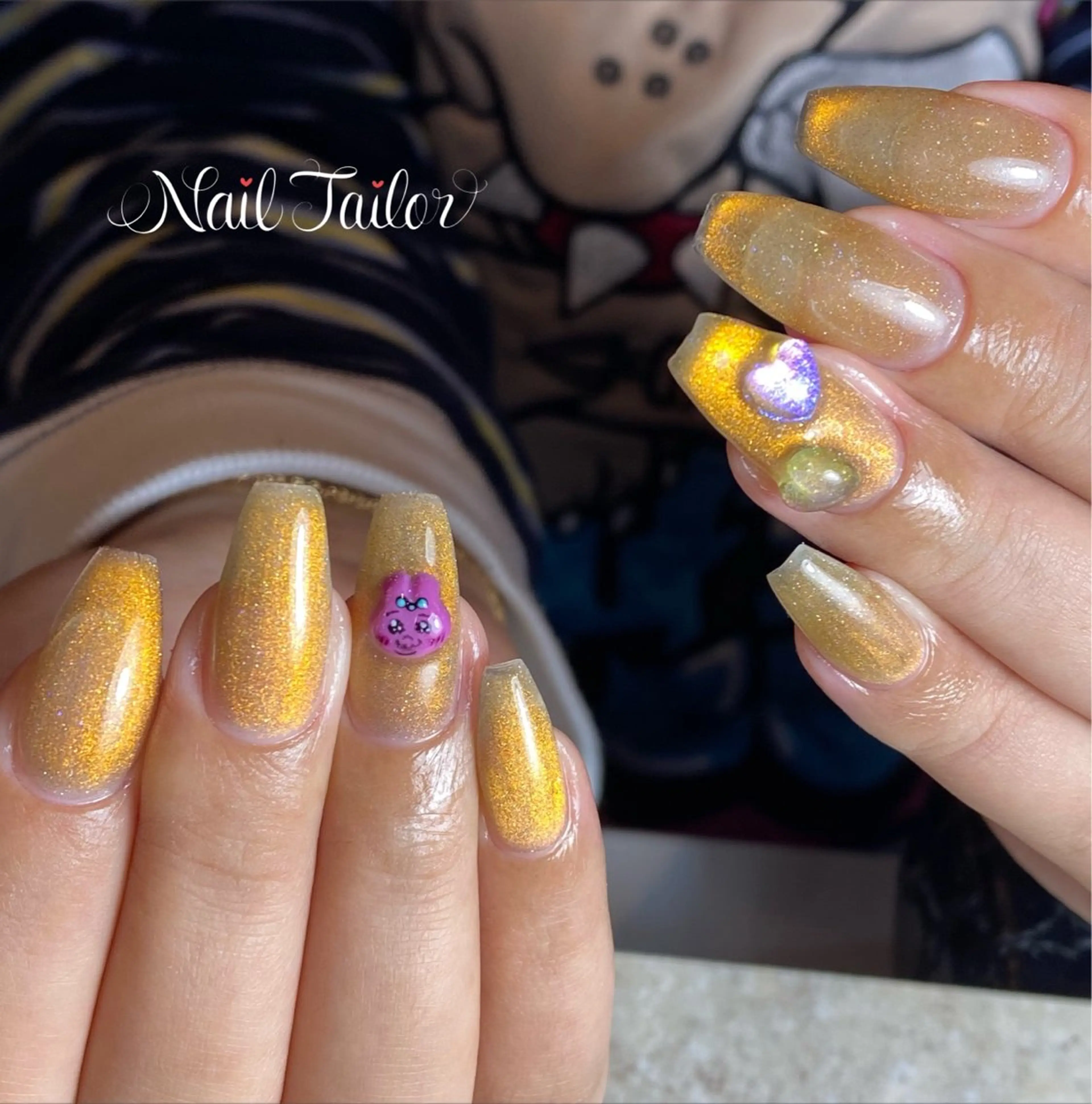 ネイル 長さ出し ハート キラキラネイル ロングネイル マグネットネイル NailTailor ネイルテイラーのネイルデザイン