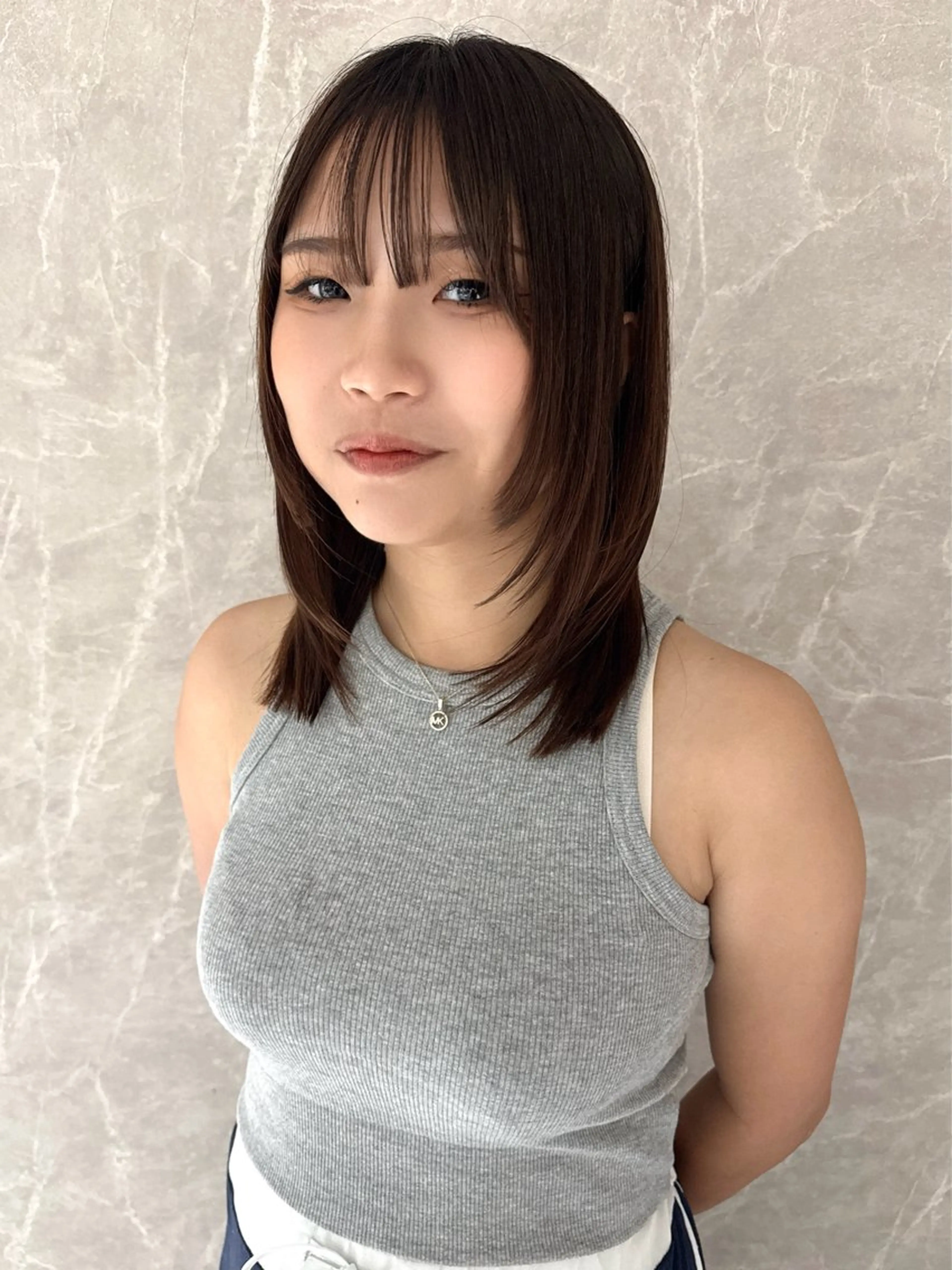 セミロング 顔まわりカット/ボブ レイヤー/今城愛友花のヘアスタイル