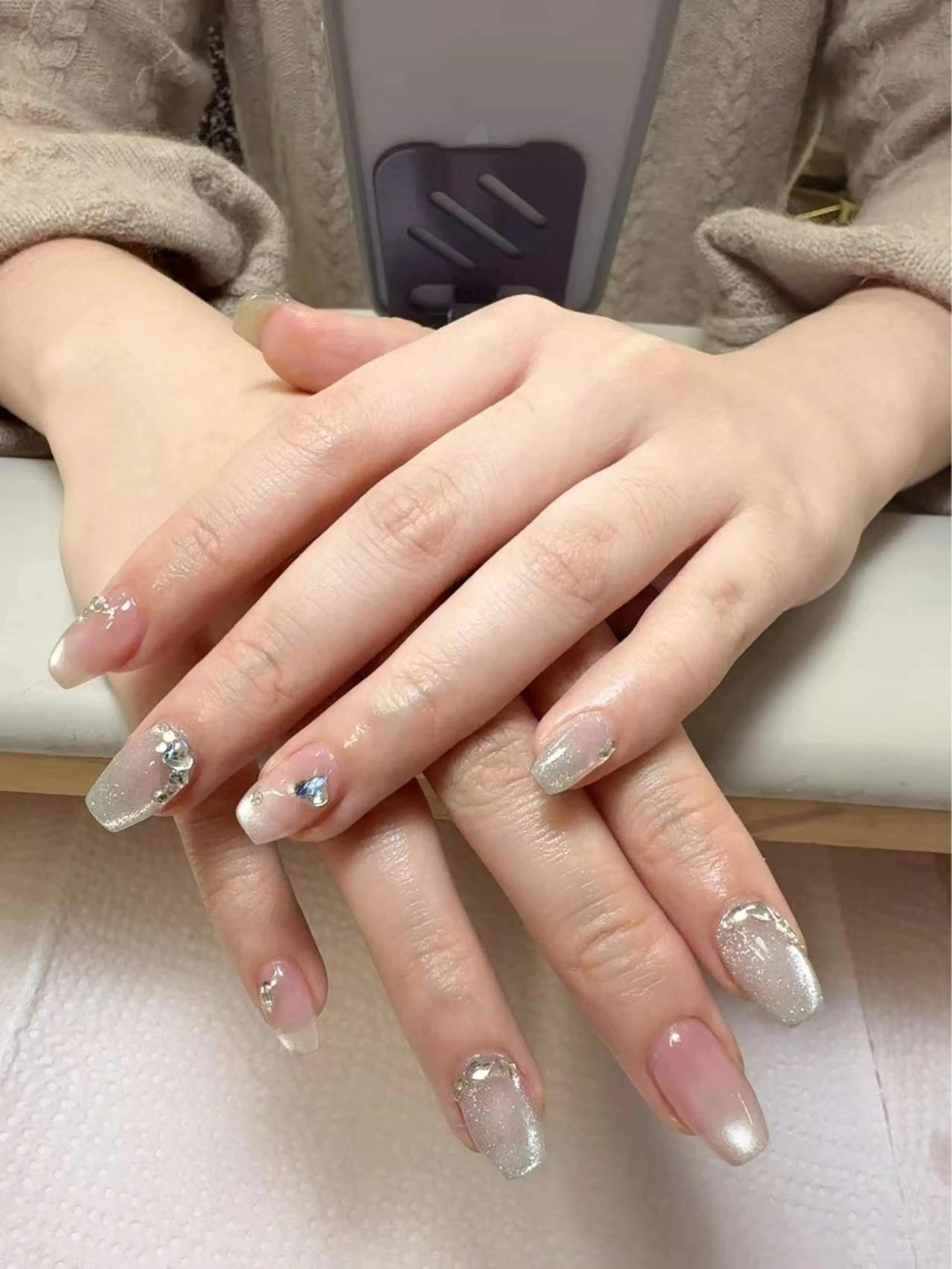 ネイル チークネイル フットネイル フレンチネイル ジェルネイル ガラスフレンチ 柚子 Nikoのネイルデザイン