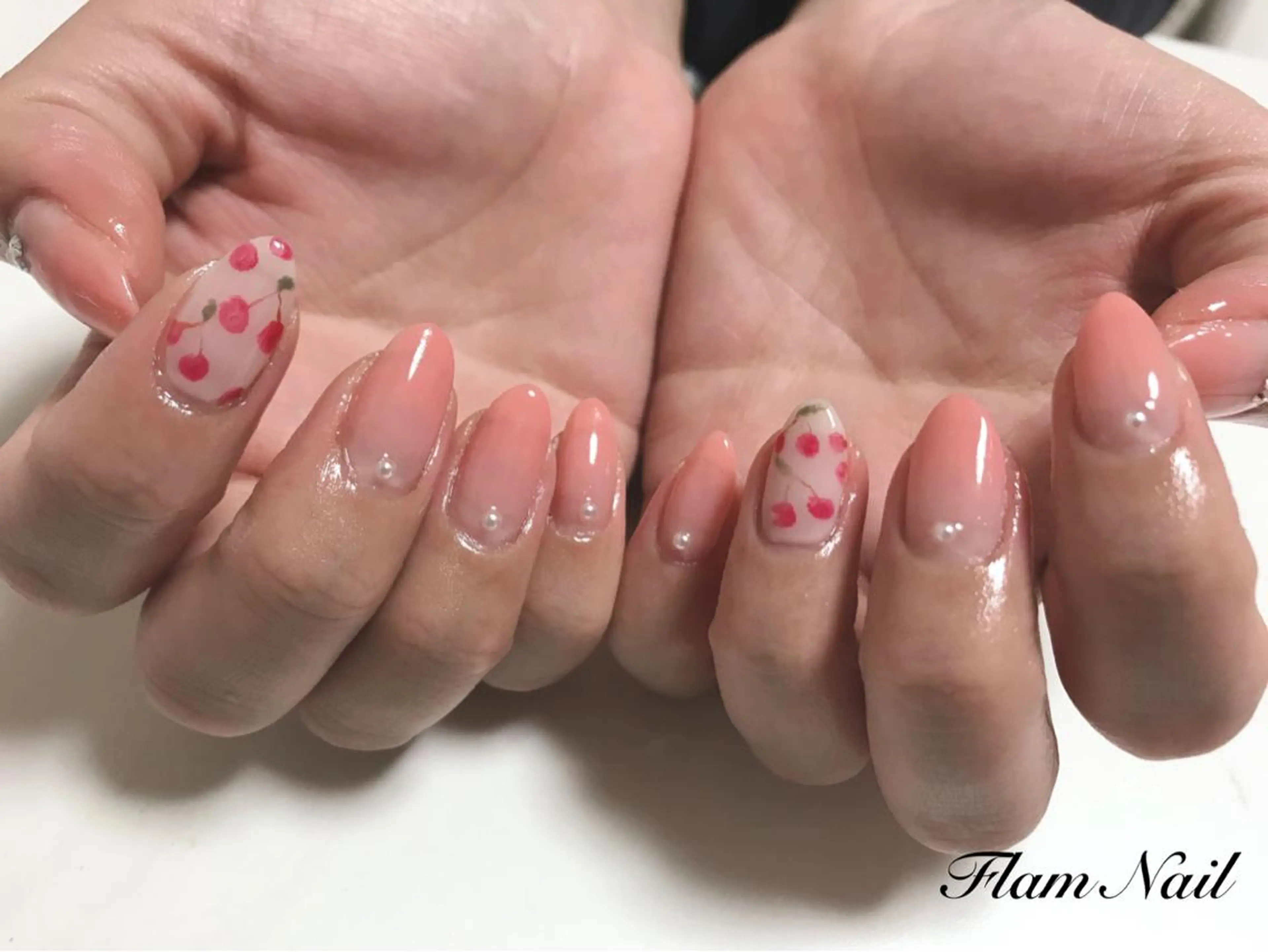 ネイル オレンジ ピンク Flam Nailのネイルデザイン