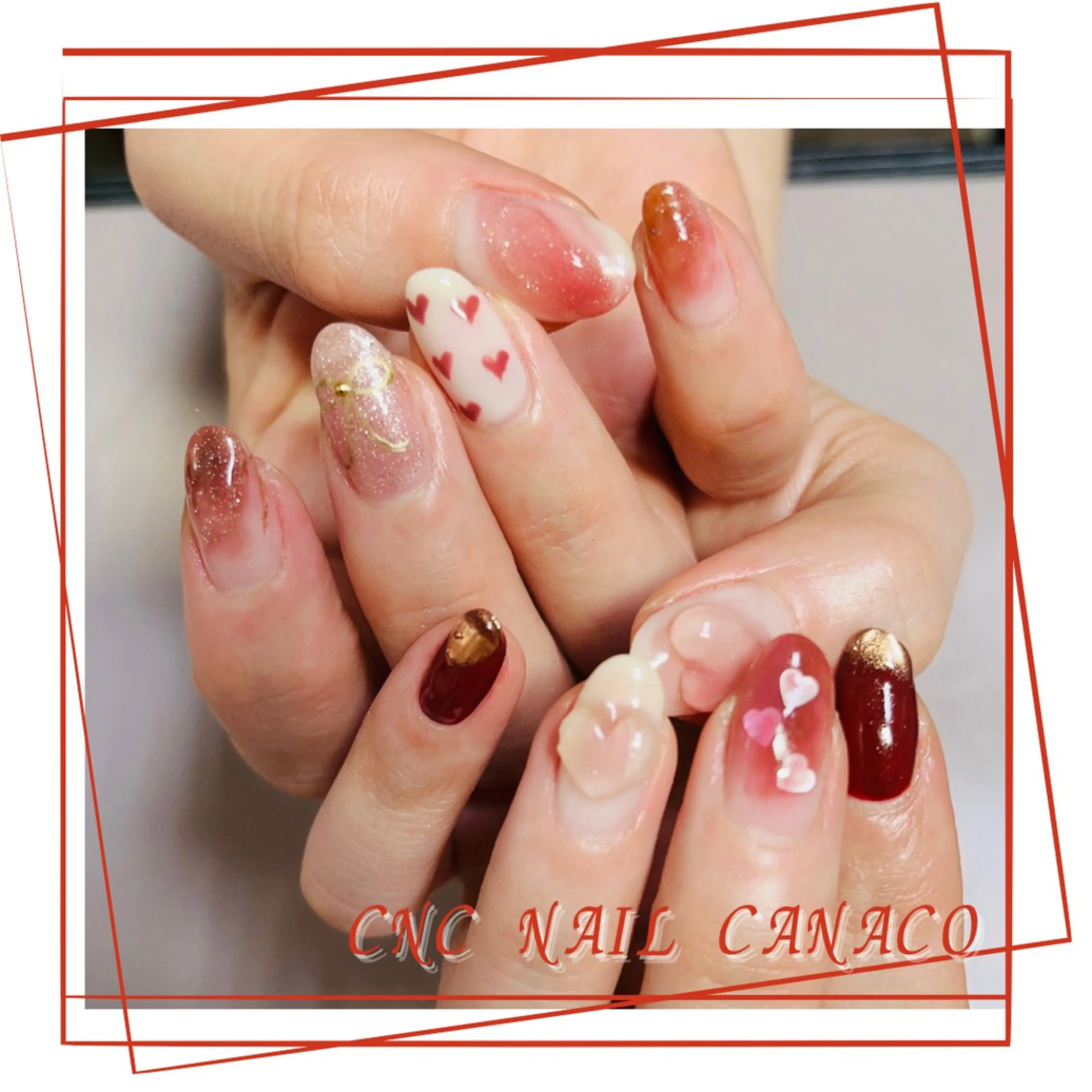 ネイル アートネイル ハート 持ち込み ニュアンスネイル ストーンネイル ハンドネイル ハンドケア ベテランネイル cnc  nailのネイルデザイン