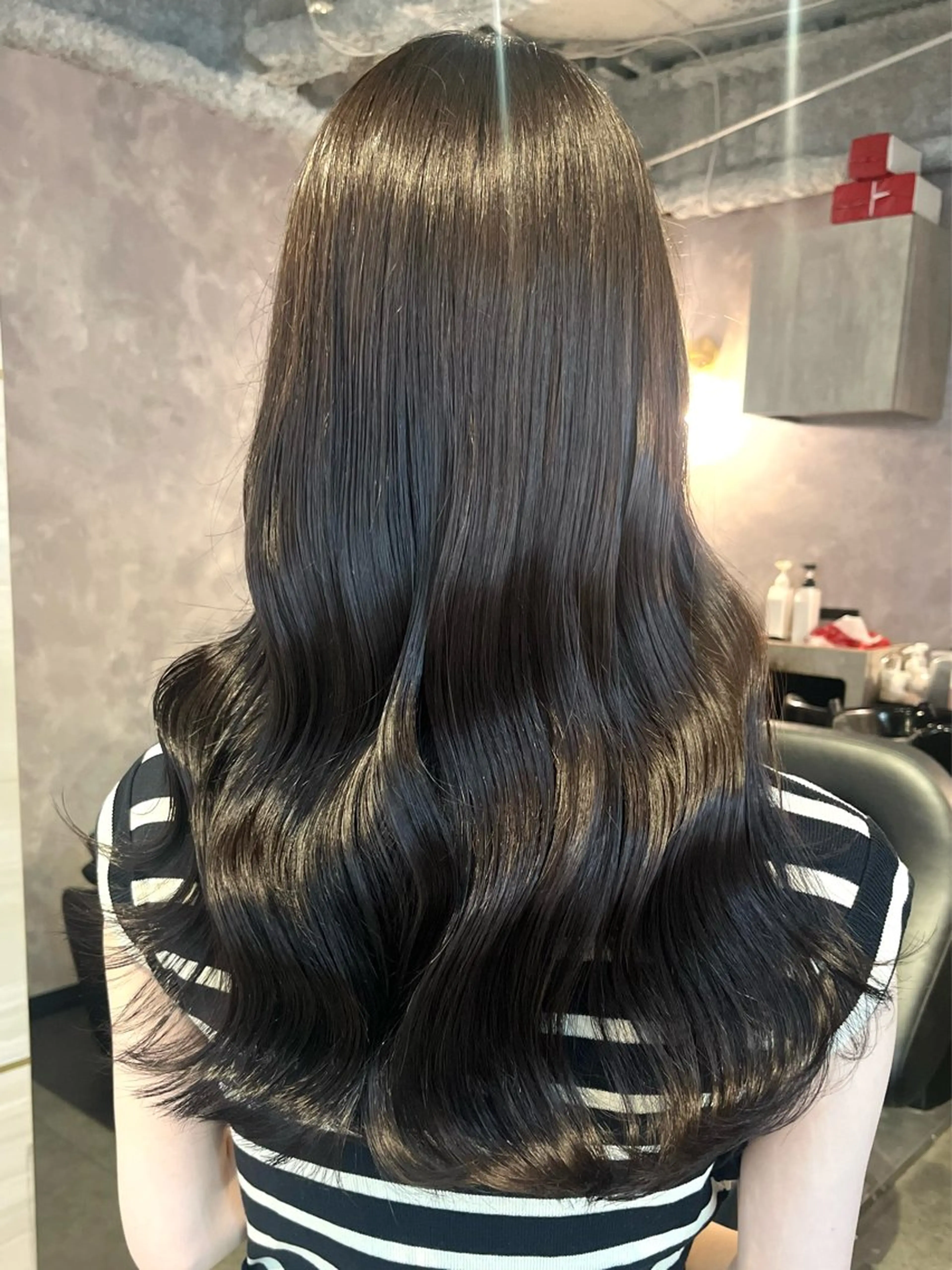 ロング カラー アッシュ アッシュブラック 黒髪 ヘアカラー 🏹あみ🏹暗髪 /オリーブ/髪質改善のヘアスタイル