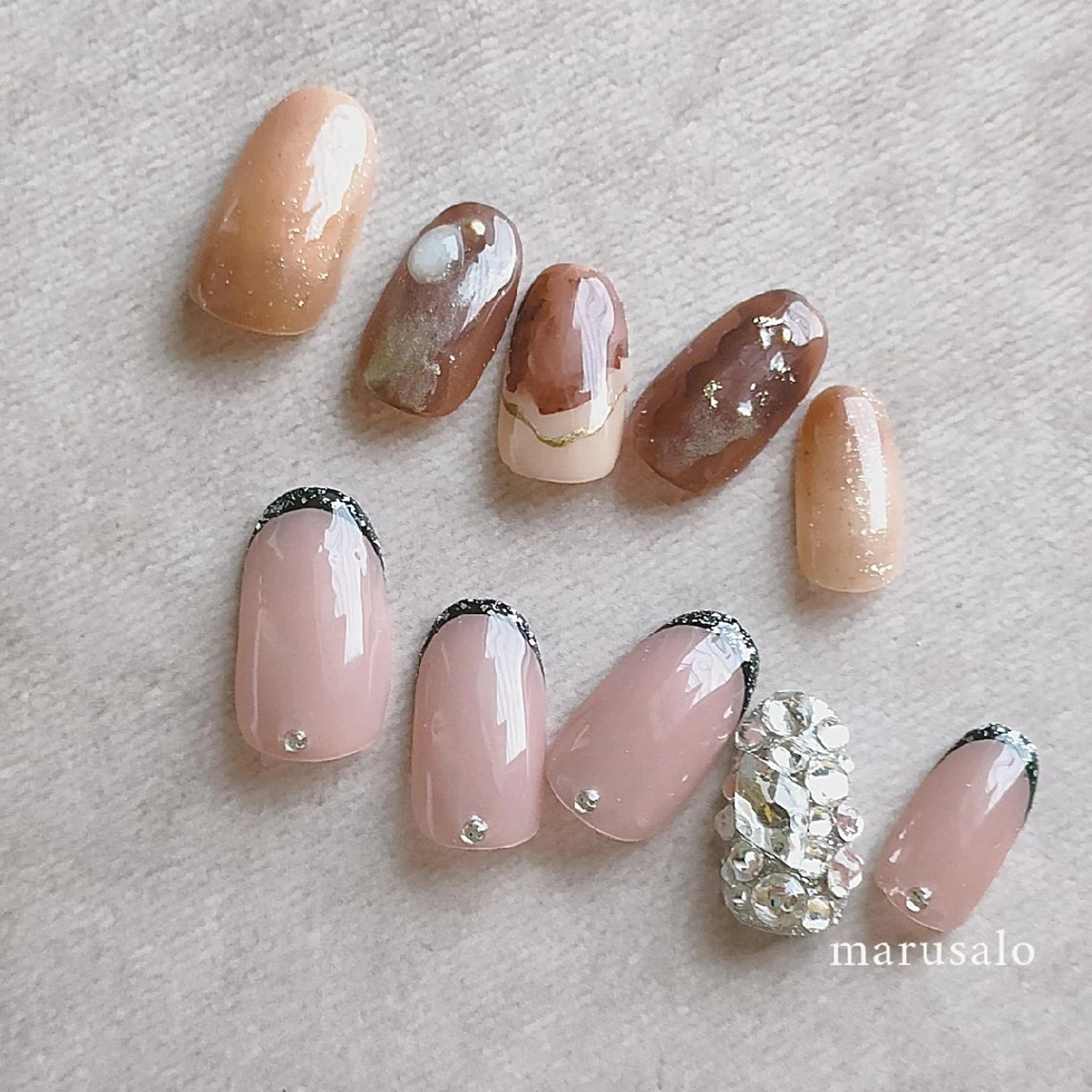 ネイル アートネイル フレンチネイル ラメ(グリッター) ミラーネイル ニュアンスネイル marusalo nailのネイルデザイン