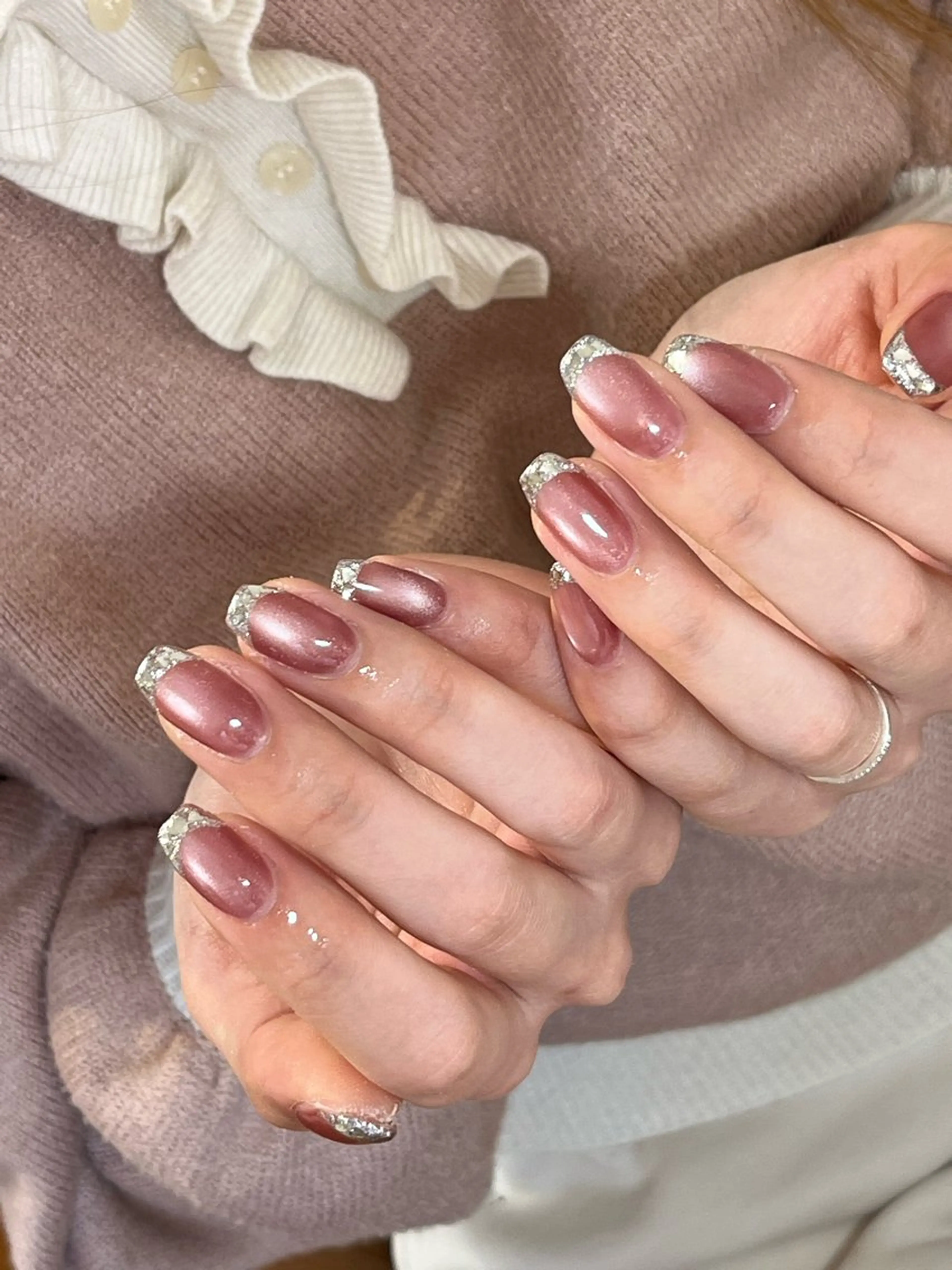 ネイル フレンチネイル ガラスフレンチ 🦋miyavi nail🦋ヤミのネイルデザイン