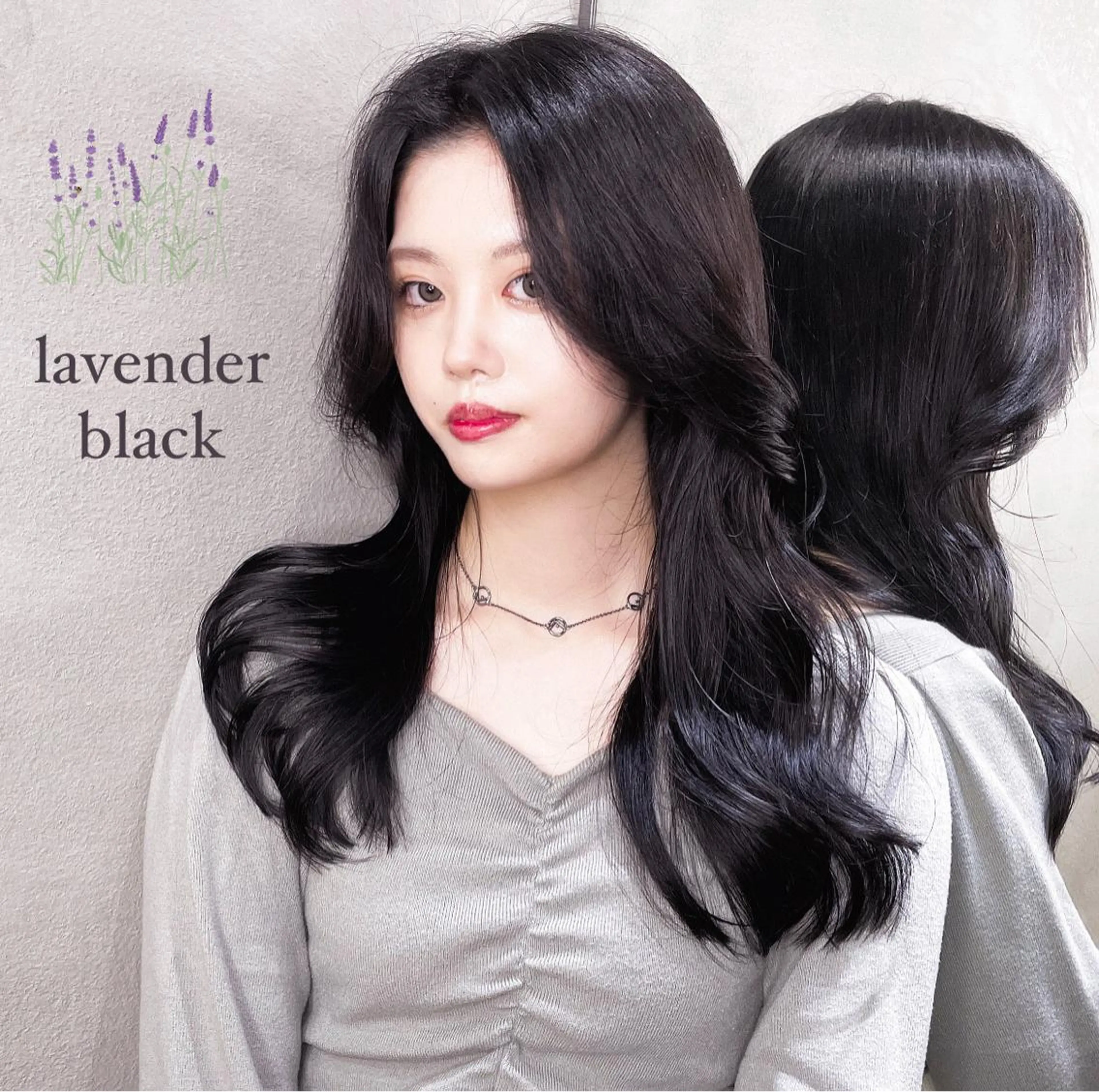 ロング カラー 黒髪 ラベンダーカラー ワンホンヘア カット ヘアカラー 透明感カラー×小 顔レイヤー♡ヒデさんのヘアスタイル