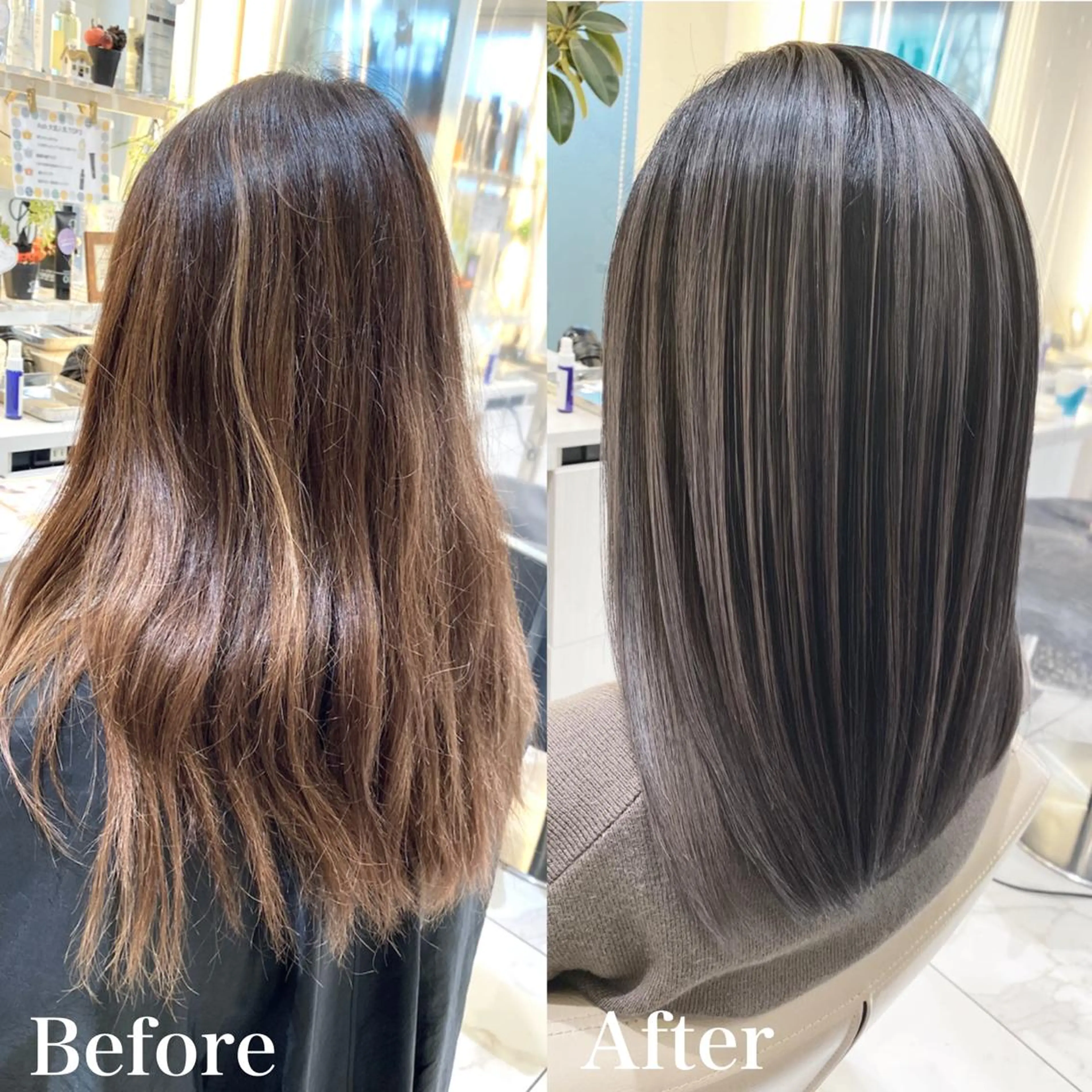 セミロング カラー バレイヤージュ 髪質改善 レイヤーカット カット ヘアカラー トリートメント 山崎俊輔/髪質改善 /バレイヤージュのヘアスタイル