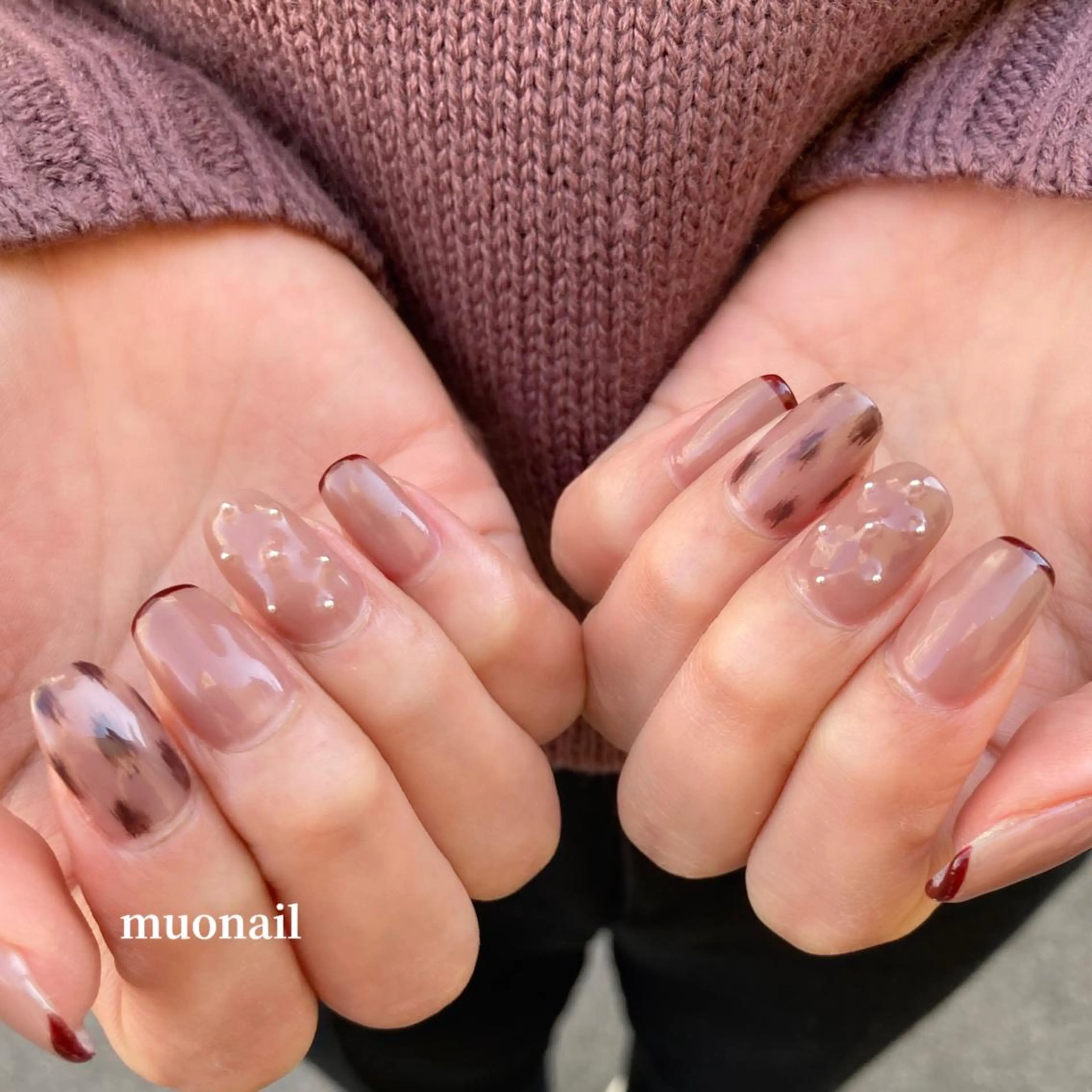 ネイル アニマル柄 フレンチネイル スクエアネイル 中川 ほののネイルデザイン