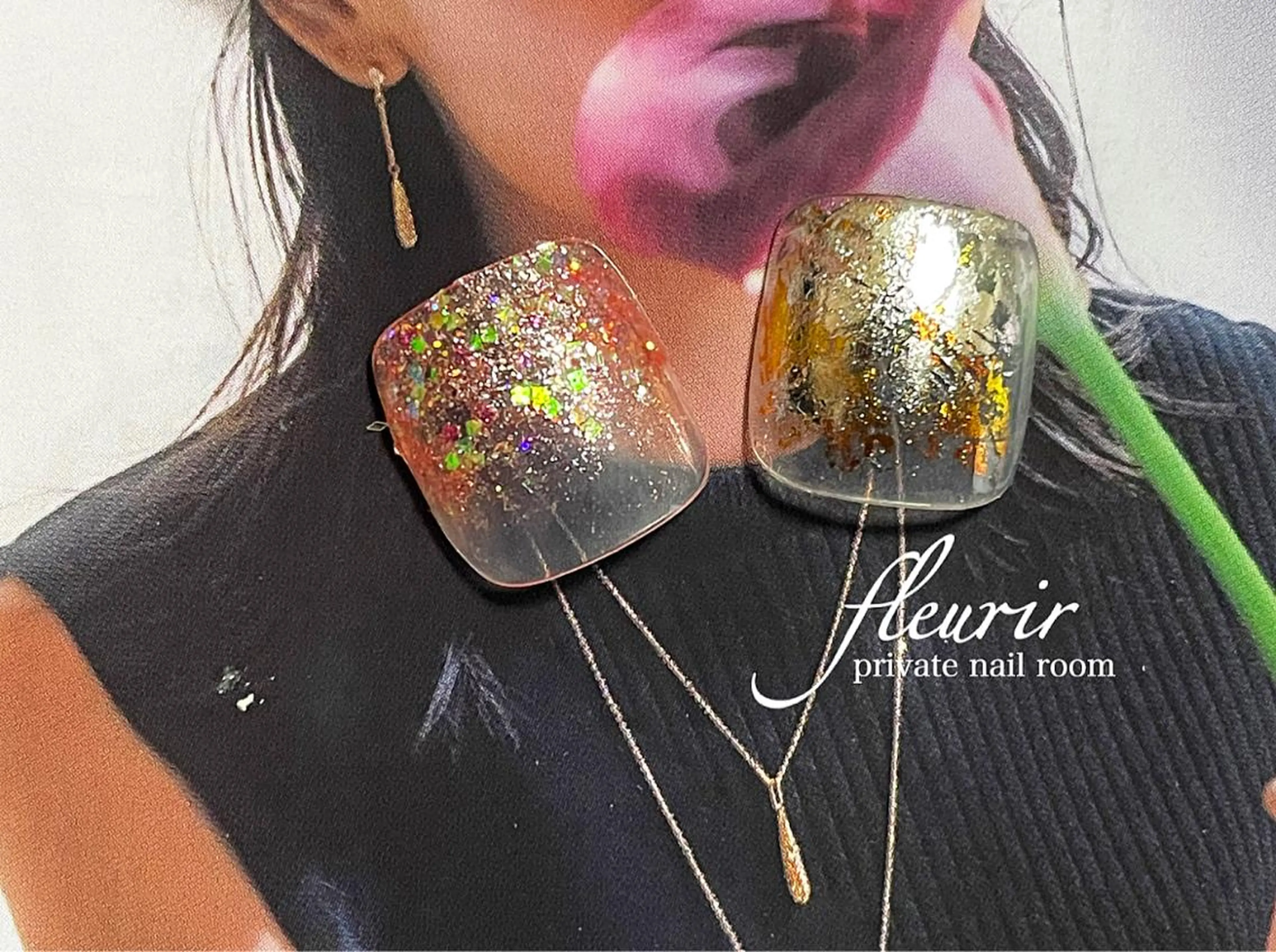 ネイル アートネイル 長さ出し フットネイル グラデーション ホログラムネイル フルリール 【プライベートサロンのネイルデザイン