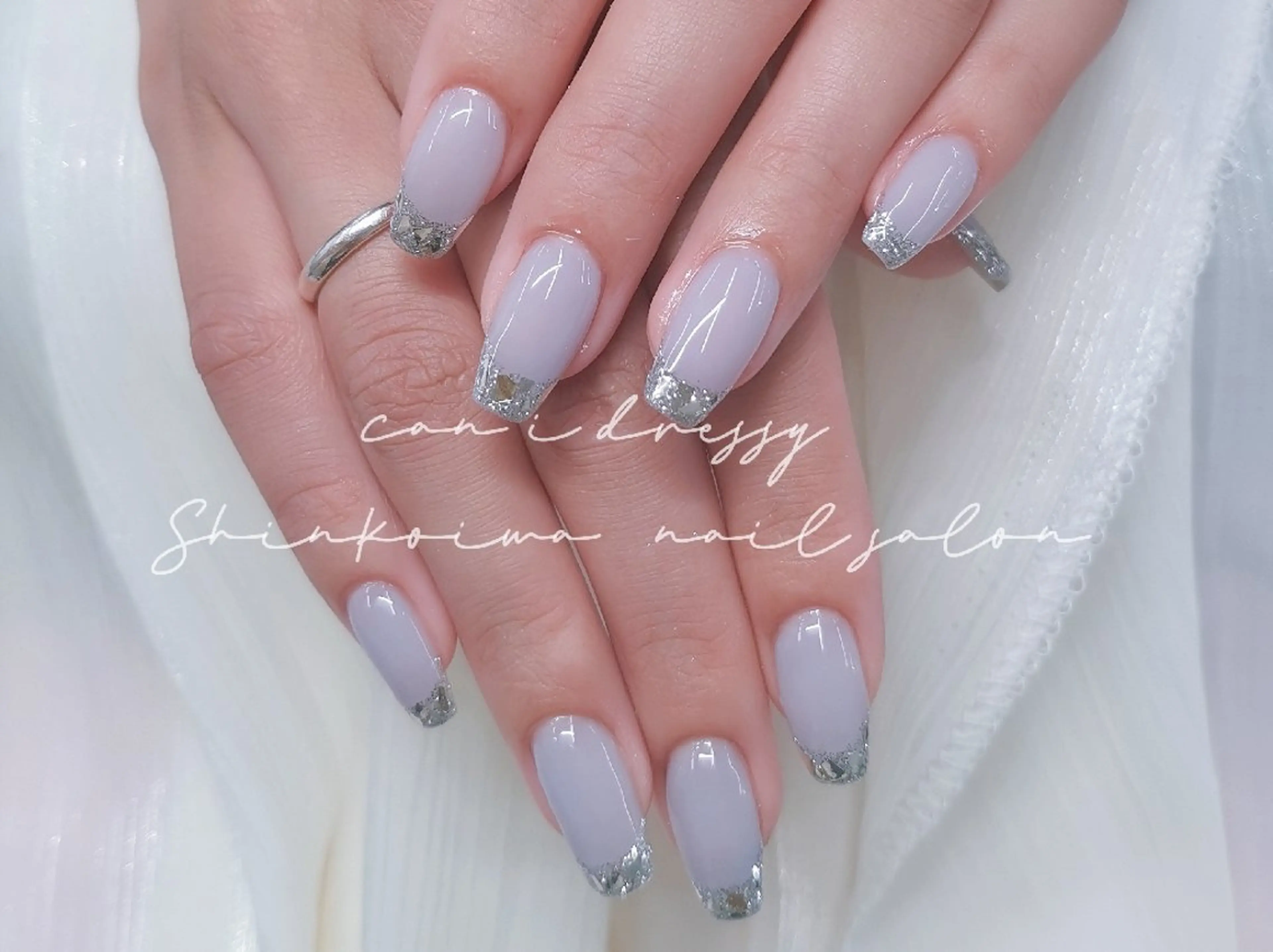 ネイル ブルー フレンチネイル ガラスフレンチ シルバー シンプルネイル キャンアイドレッシー 新小岩のネイルデザイン