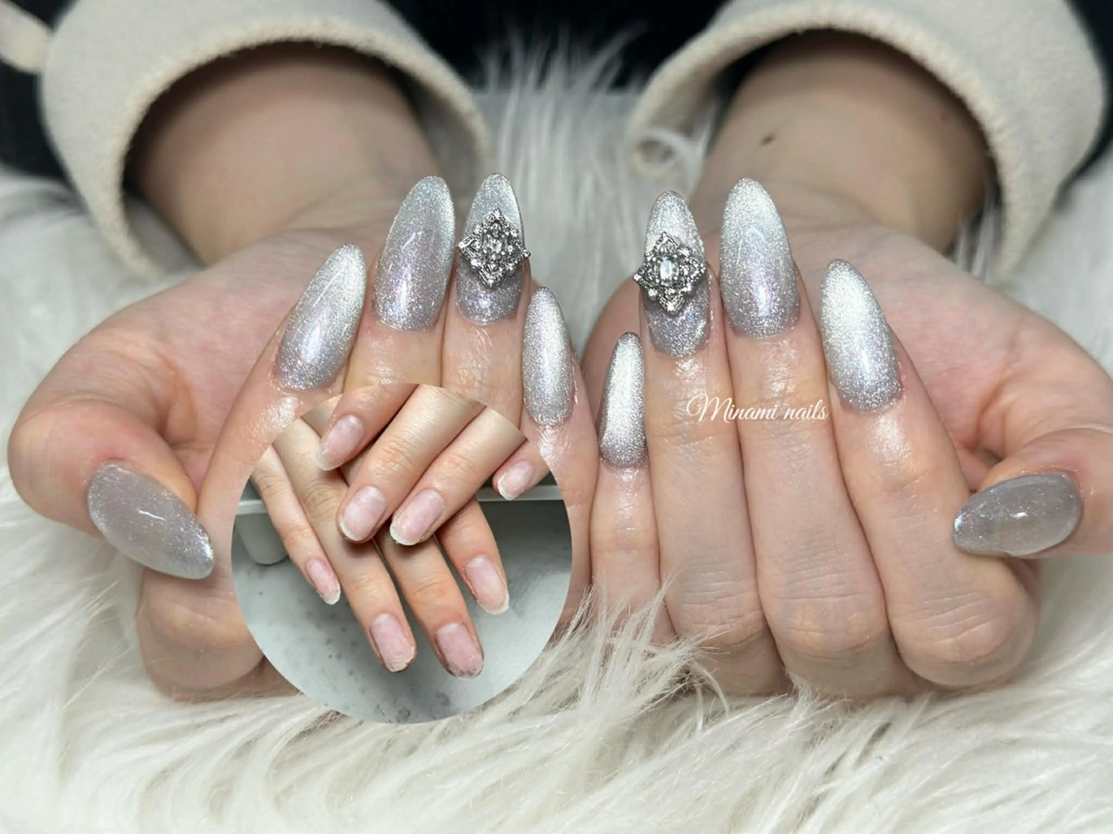 ネイル アートネイル オーロラネイル ガーリー キラキラネイル 韓国ネイル フットネイル Minami Nailsのネイルデザイン