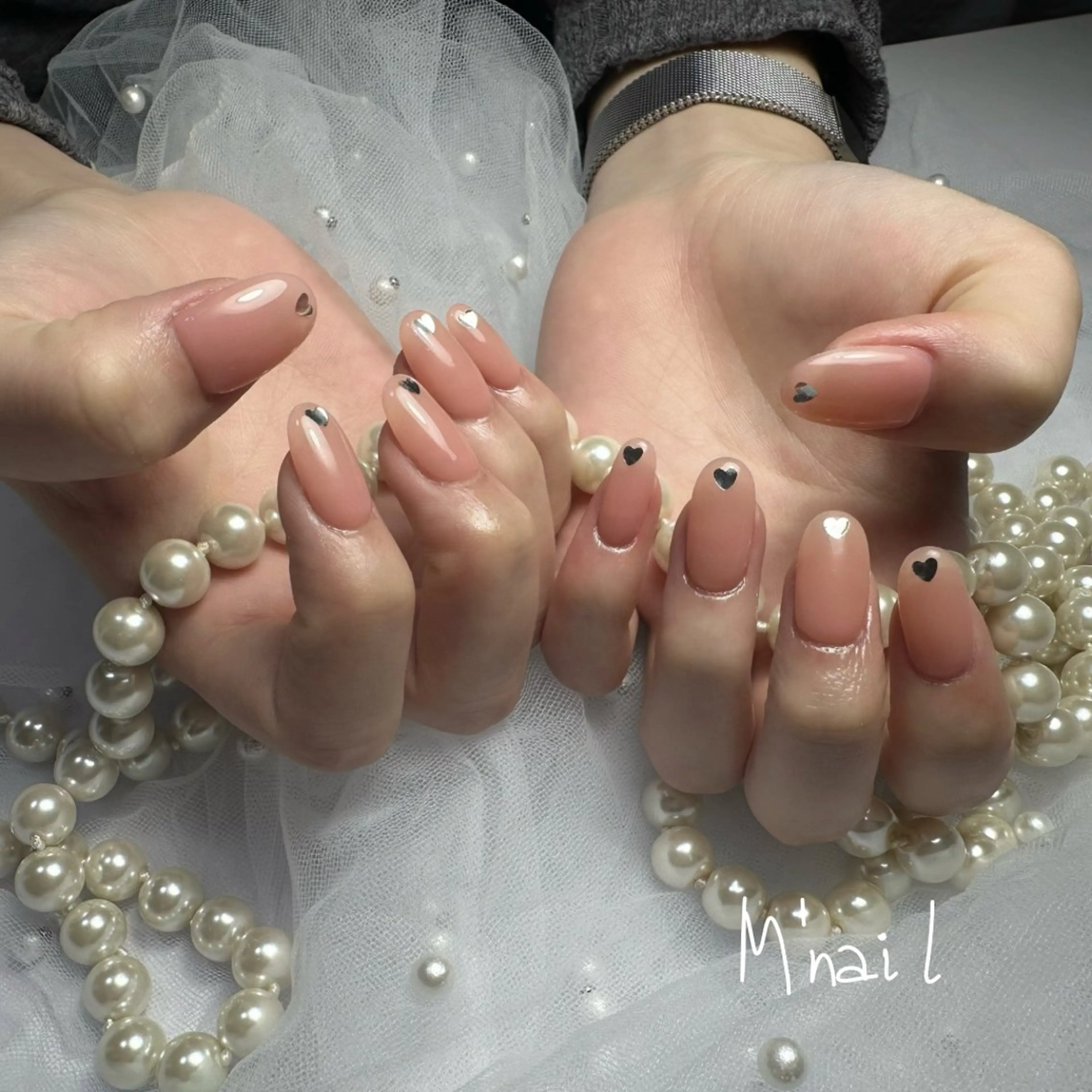 ネイル ハート ラメ(グリッター) M' nailのネイルデザイン
