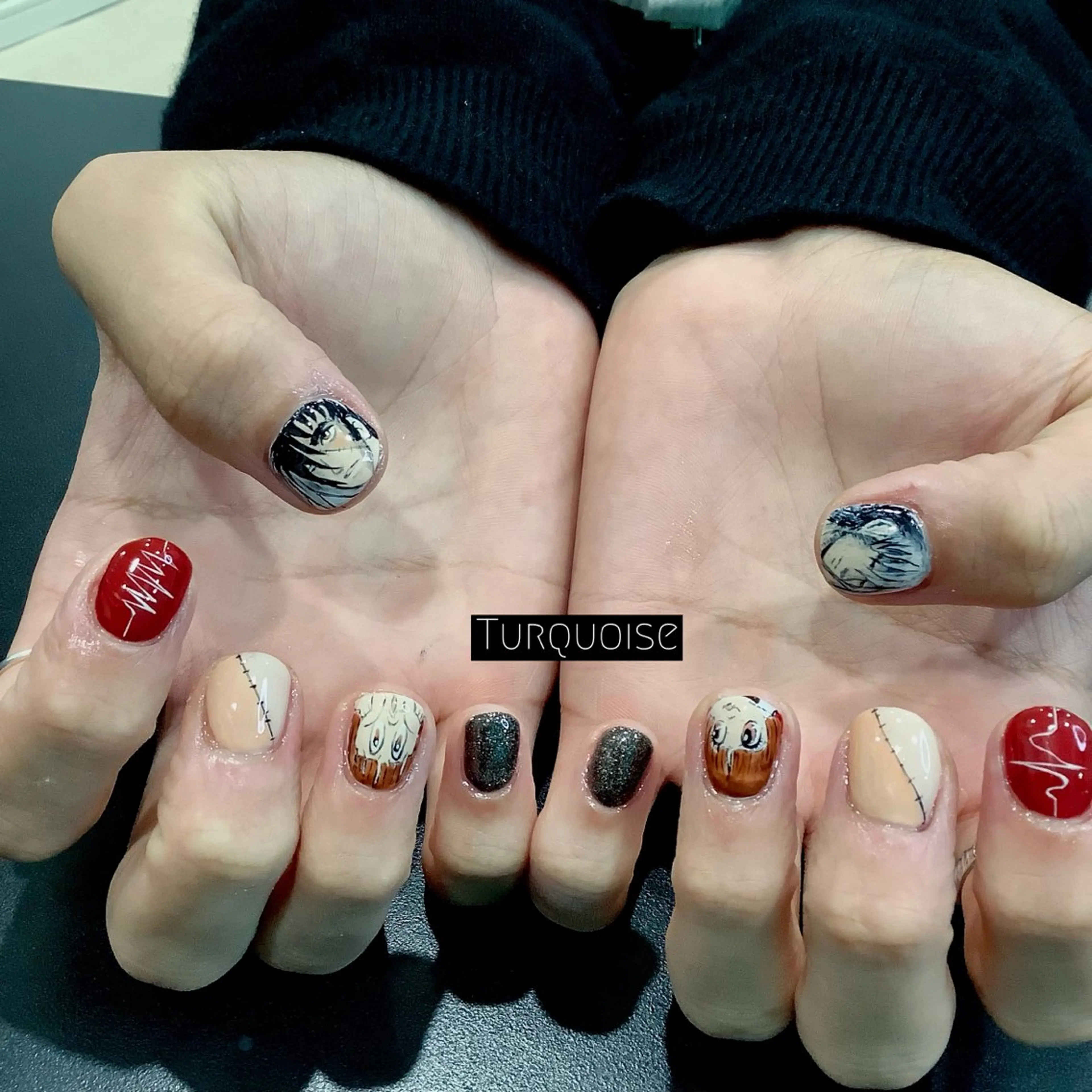 メンズ ネイル ハンドネイル 個性派ネイルサロン 💅🏼ターコイズのネイルデザイン