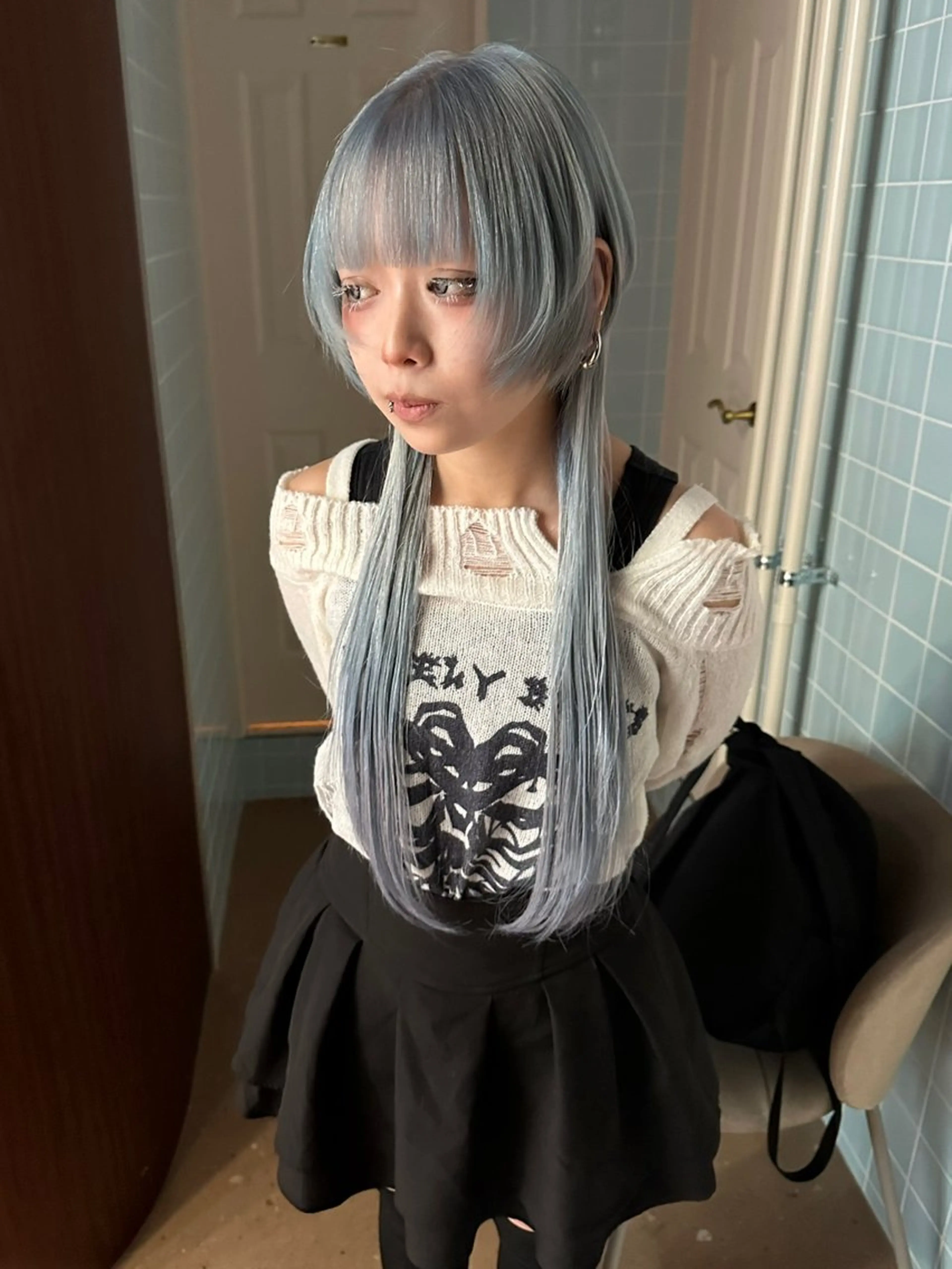 ロング カラー ブリーチ ハイトーンカラー エクステ ロング ウルフカット カット ヘアカラー トリートメント cope'u ROWEN所属・ウルフ/レイヤー/ 渋谷🔮Yudaiのヘアスタイル