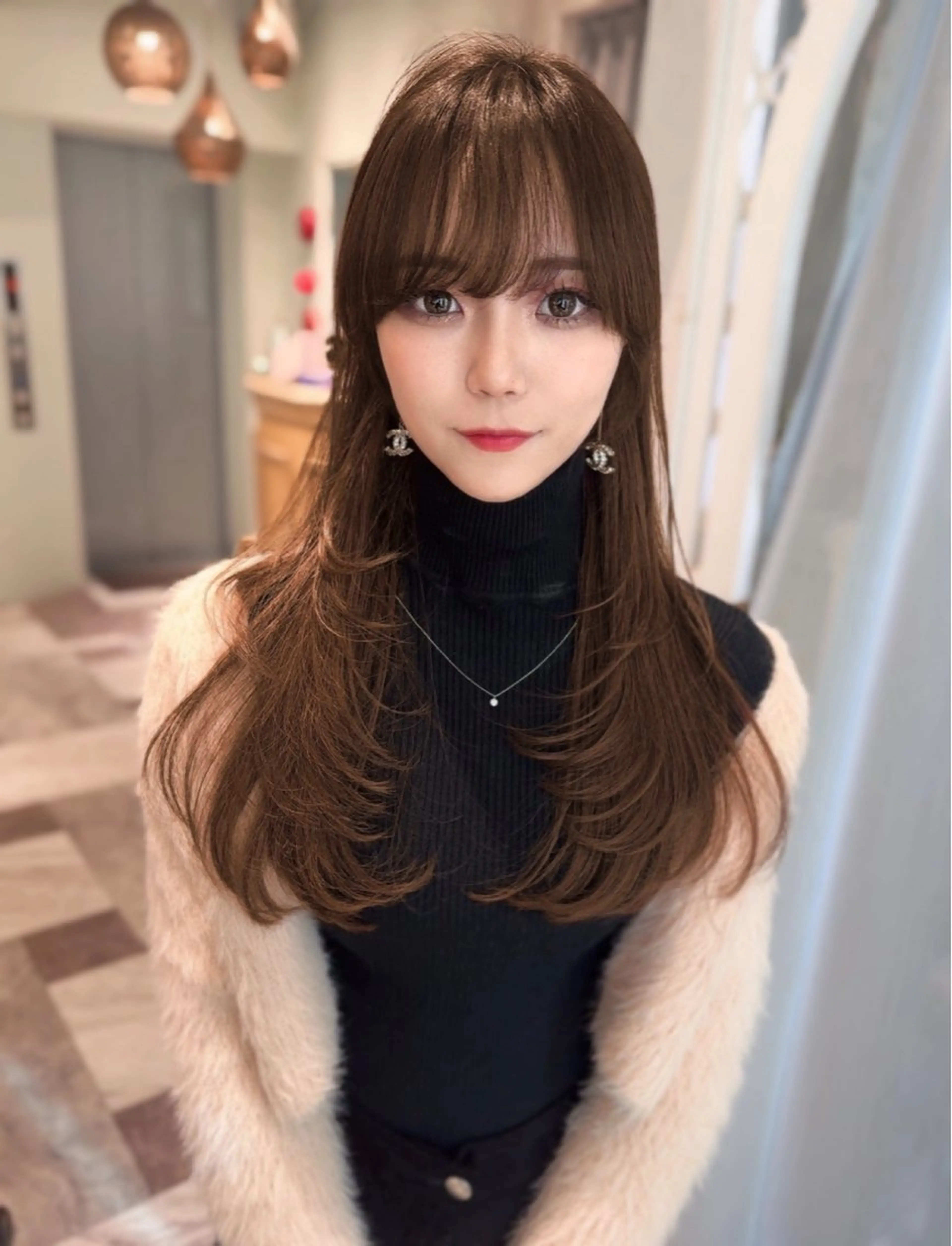 セミロング カラー ベージュカラー 黒髪 ブリーチ ブルーカラー ブルーブラック カット ヘアカラー トリートメント 木屋元一/透明感 /前髪/レイヤーのヘアスタイル
