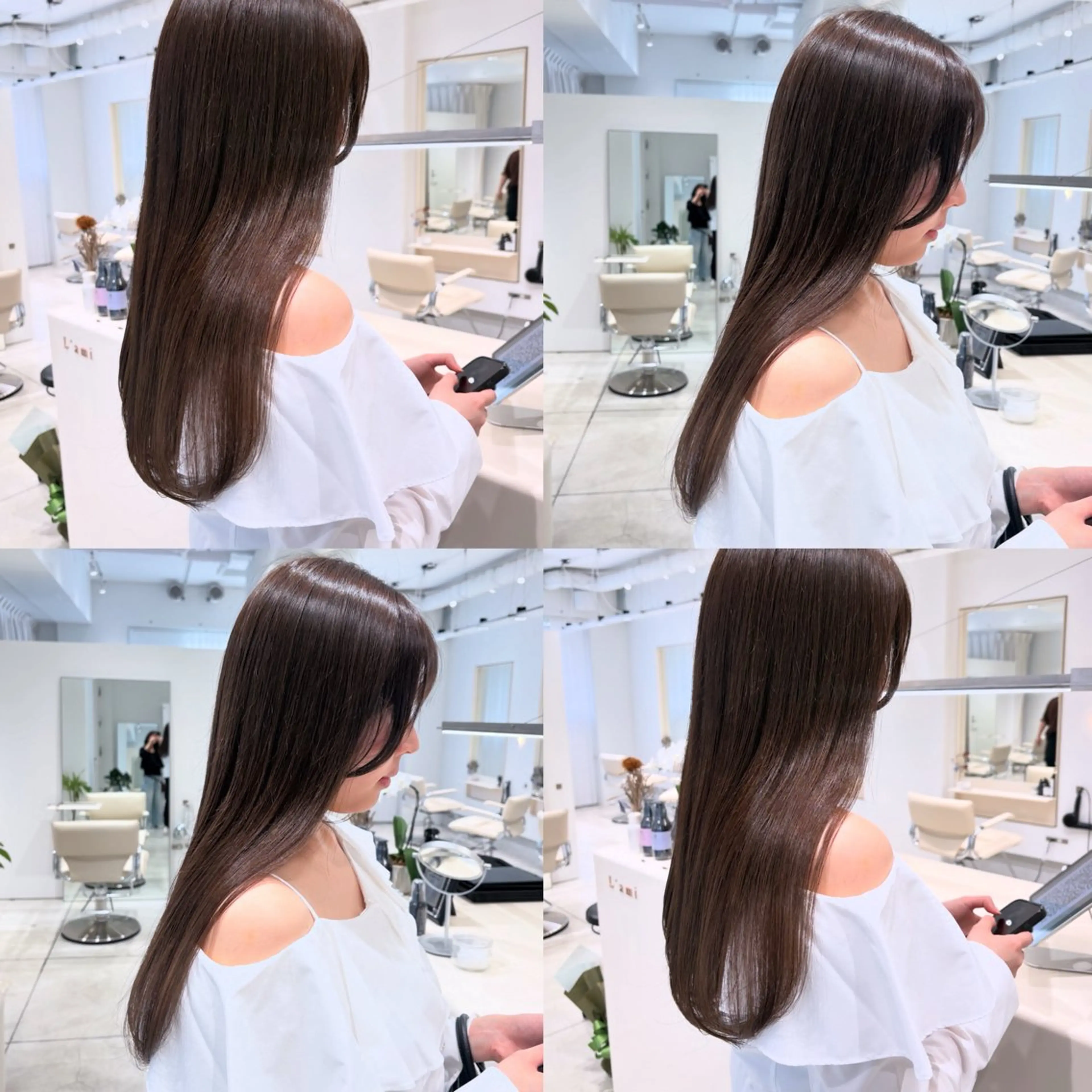 セミロング カラー ベージュカラー ブラウンカラー ブラウンベージュ ショコラブラウン 透明感カラー カット ヘアカラー トリートメント ヘッドスパ ヘアセット カジュアルを女っぽく 𝗮𝘆𝗮𝗰𝗼のヘアスタイル