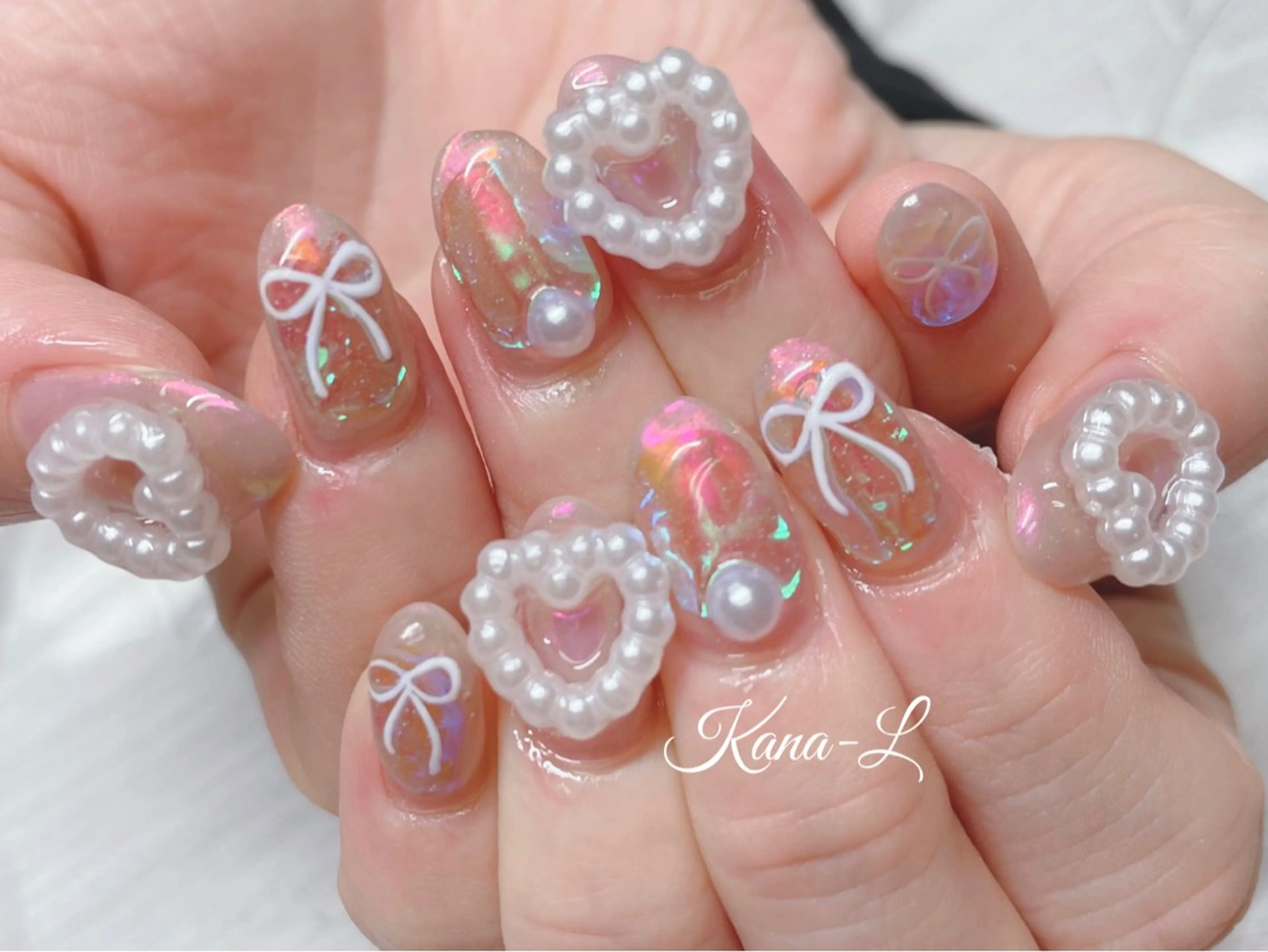 ネイル オーロラネイル ジェルネイル ハート 氷ネイル・うるうるネイル 韓国ネイル 芦辺 香奈のネイルデザイン