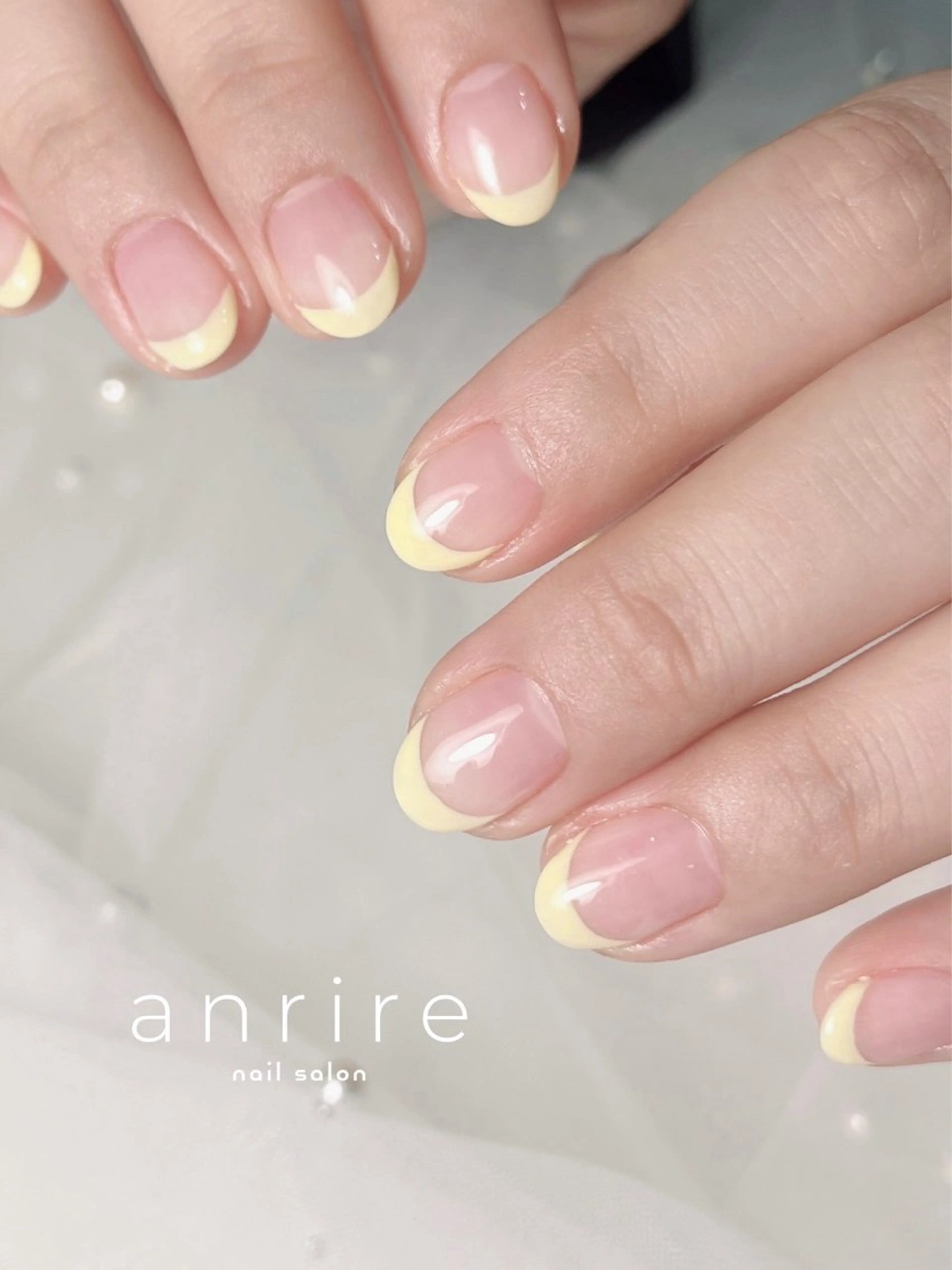 ネイル フレンチネイル オフィスネイル シンプルネイル 春ネイル 黄色 ハンドネイル nailsalon anrireのネイルデザイン