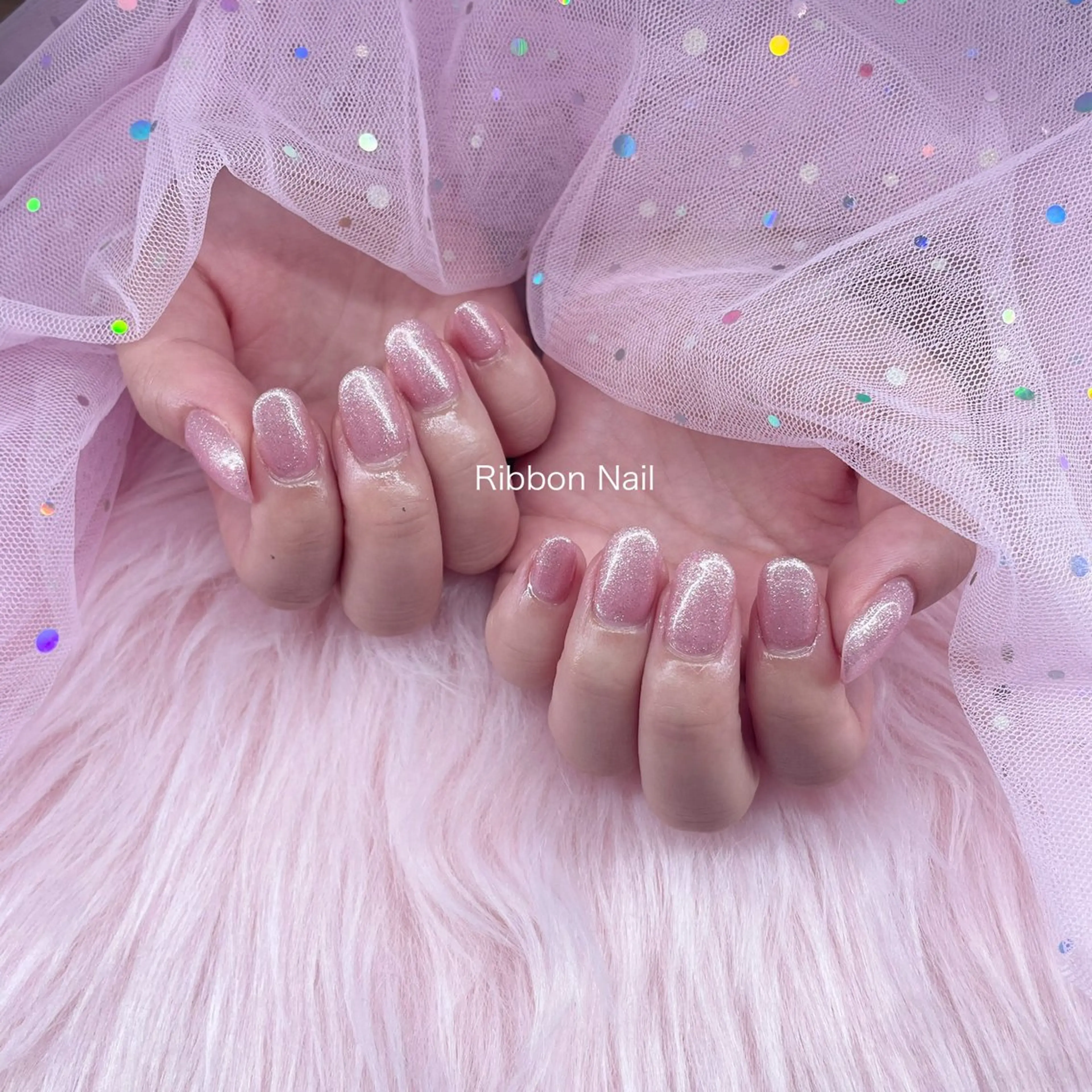 ネイル 長さ出し ラメ(グリッター) ピンク Nail Ambra 小山のネイルデザイン