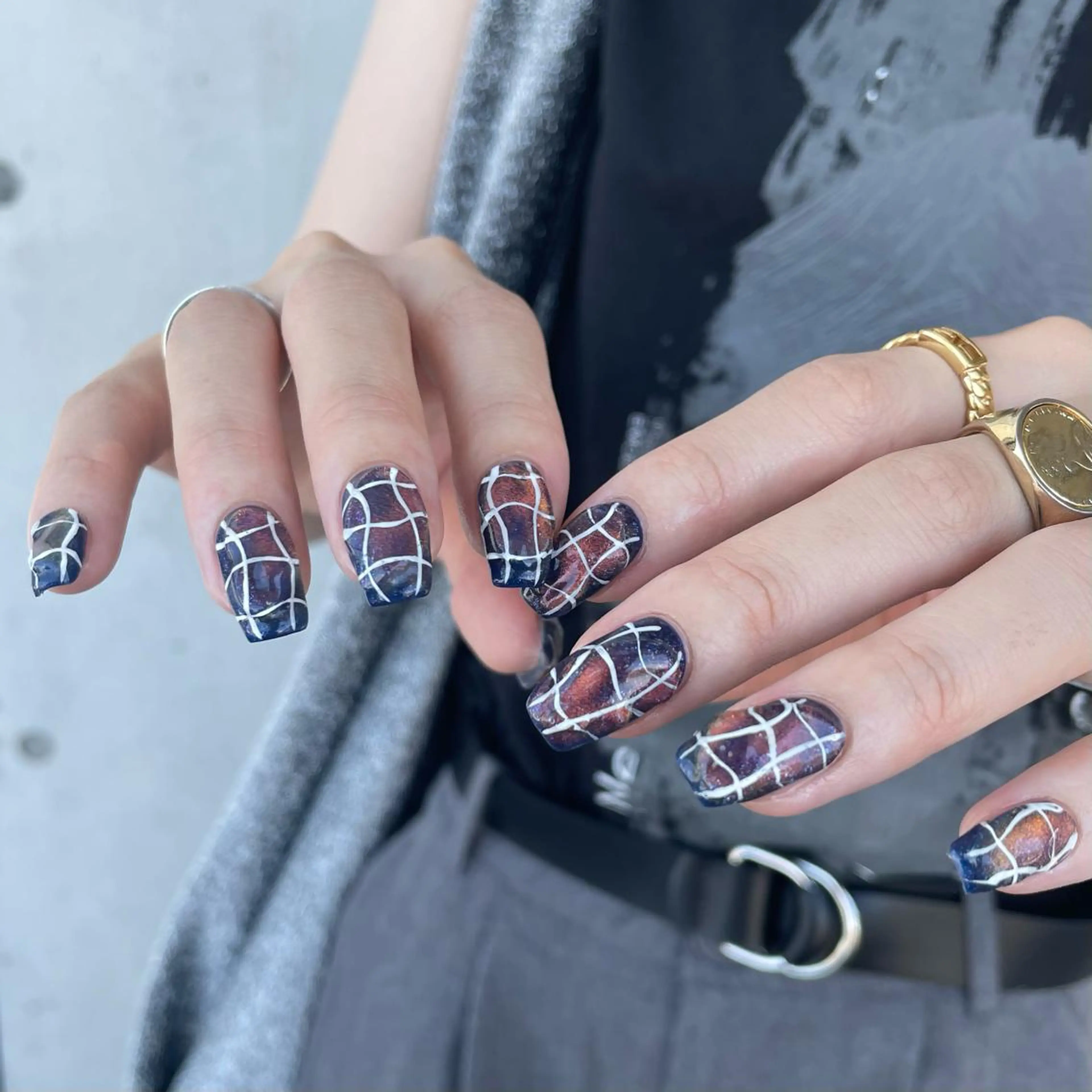 ネイル ネイビー オレンジ twoo______ miyuのネイルデザイン