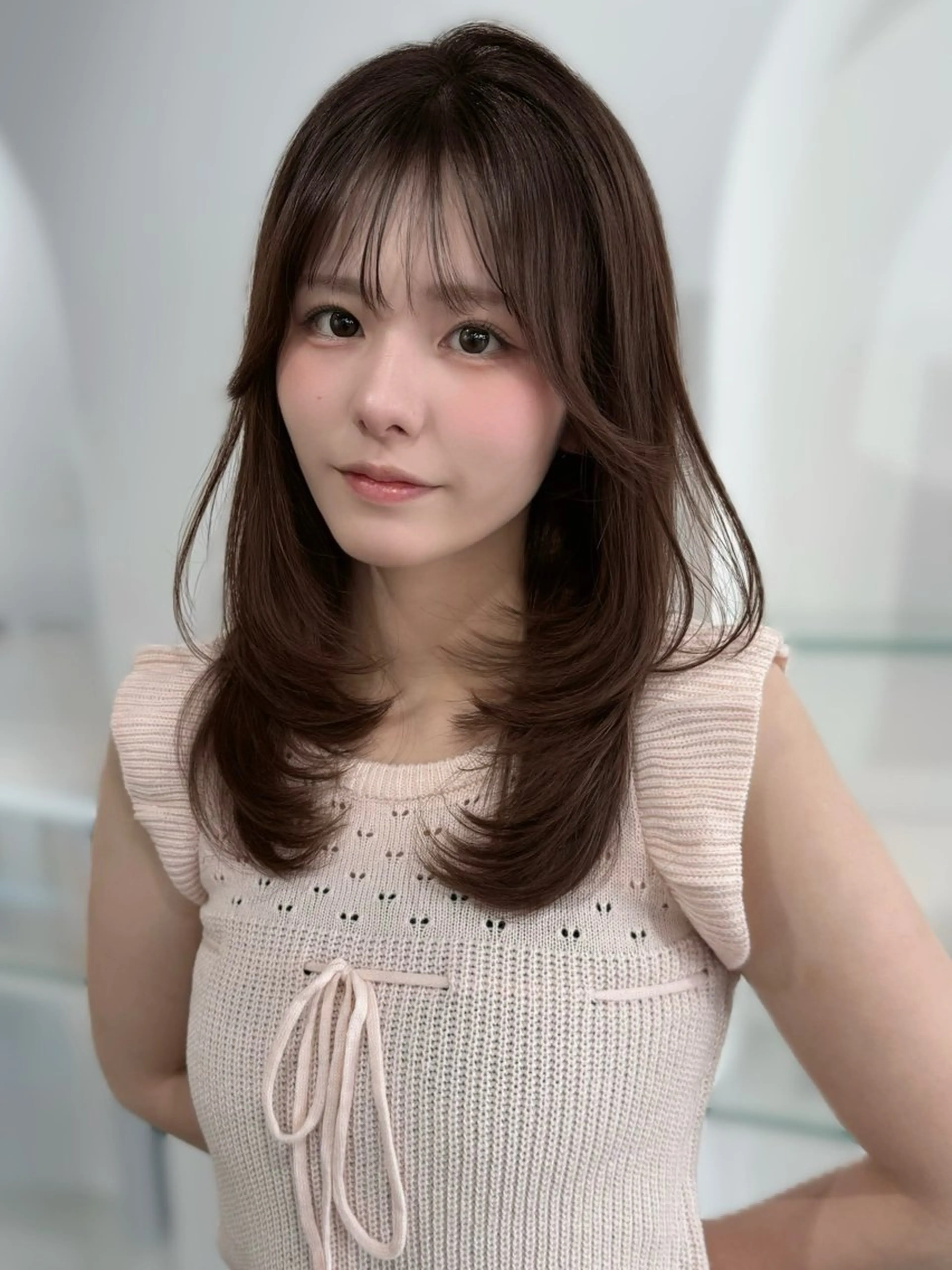 ミディアム カラー ブラウンカラー グレージュ 顔周りカット 韓国風ヘア レイヤーカット カット ヘアカラー レイヤーカット /顔周り/和奏︎♪のヘアスタイル