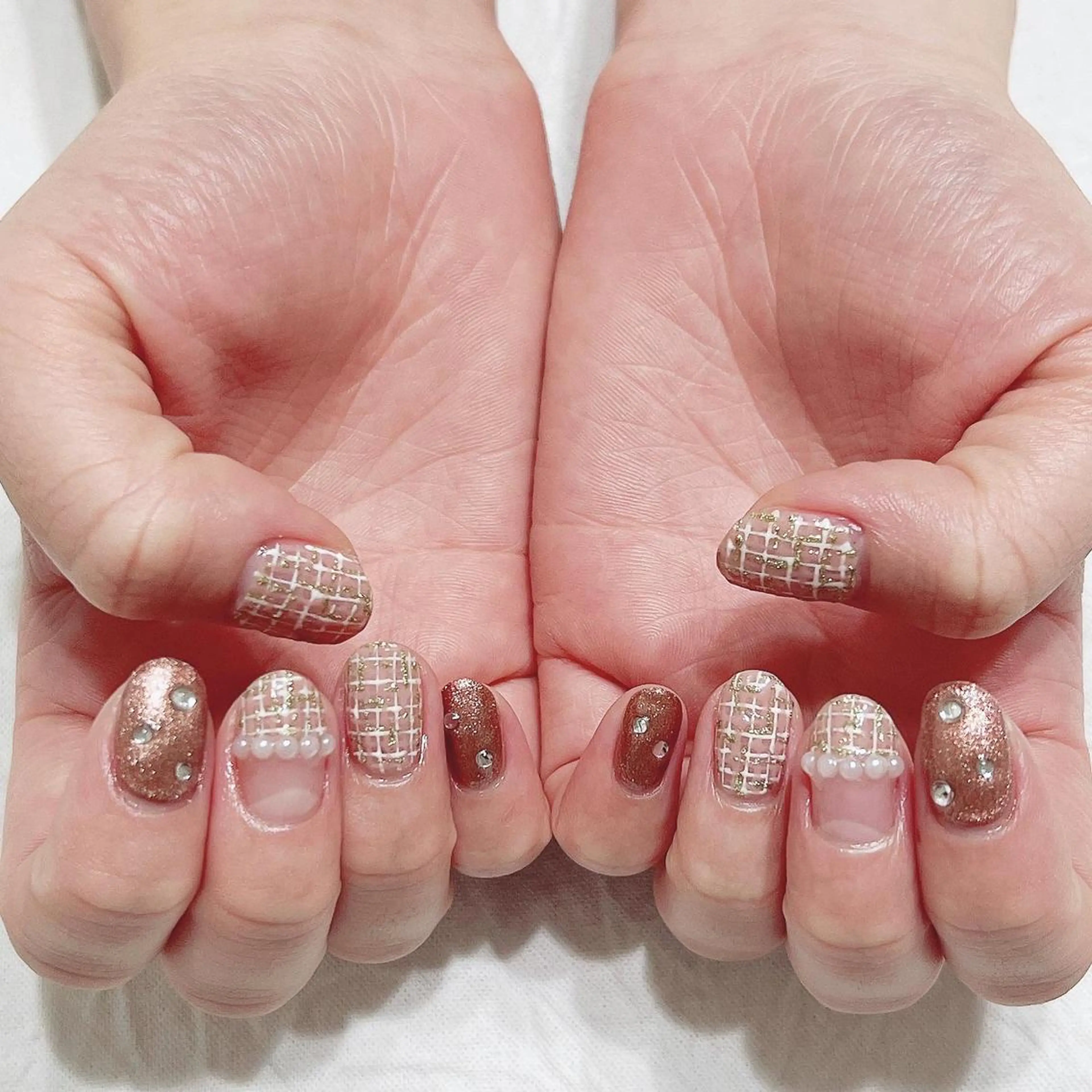 ネイル ゴールド ラメ(グリッター) ピンク シルバー ストーンネイル ハンドネイル peaberry nailのネイルデザイン