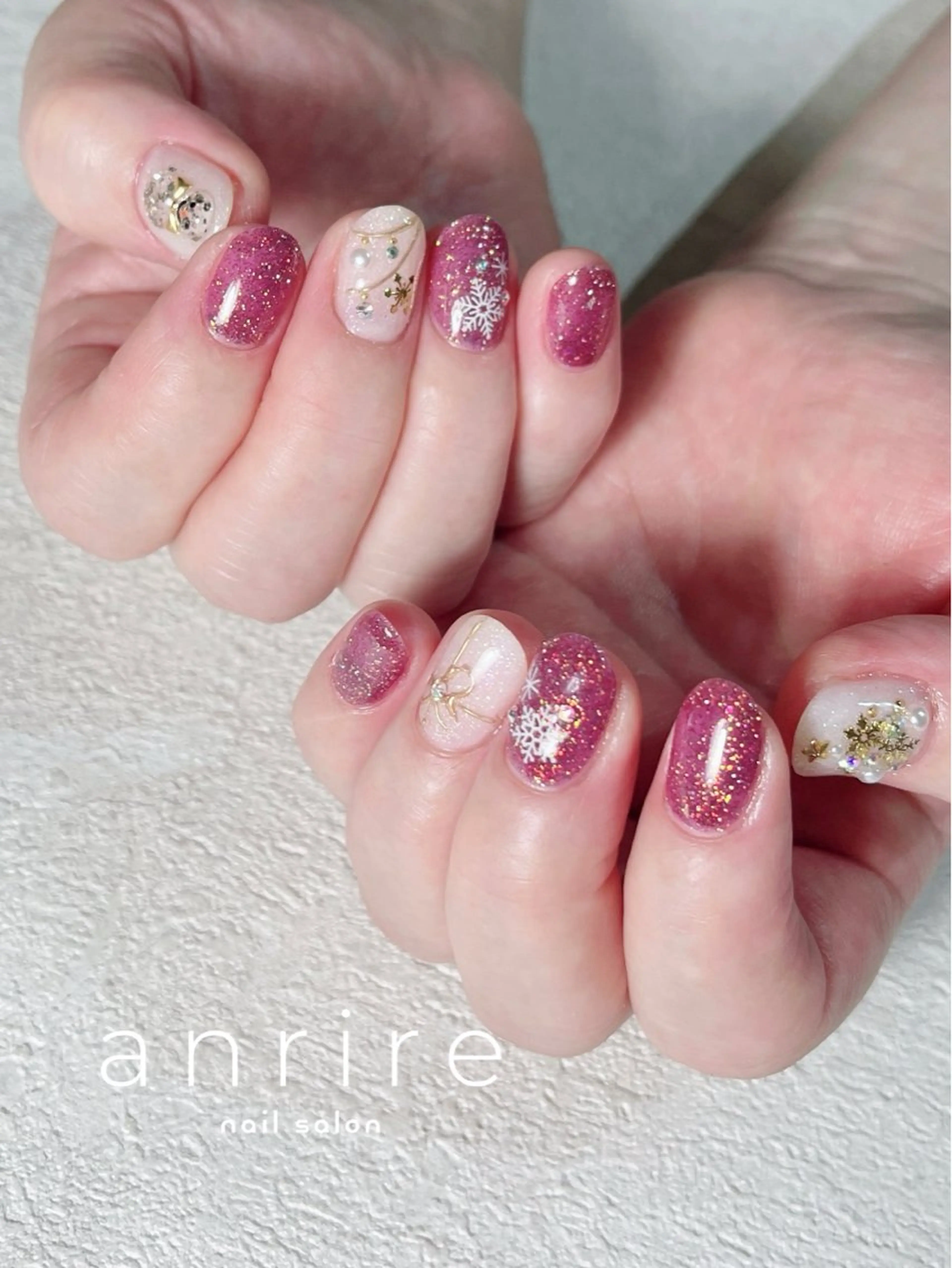 ネイル アートネイル フラッシュネイル キラキラネイル ピンク ホワイト nailsalon anrireのネイルデザイン