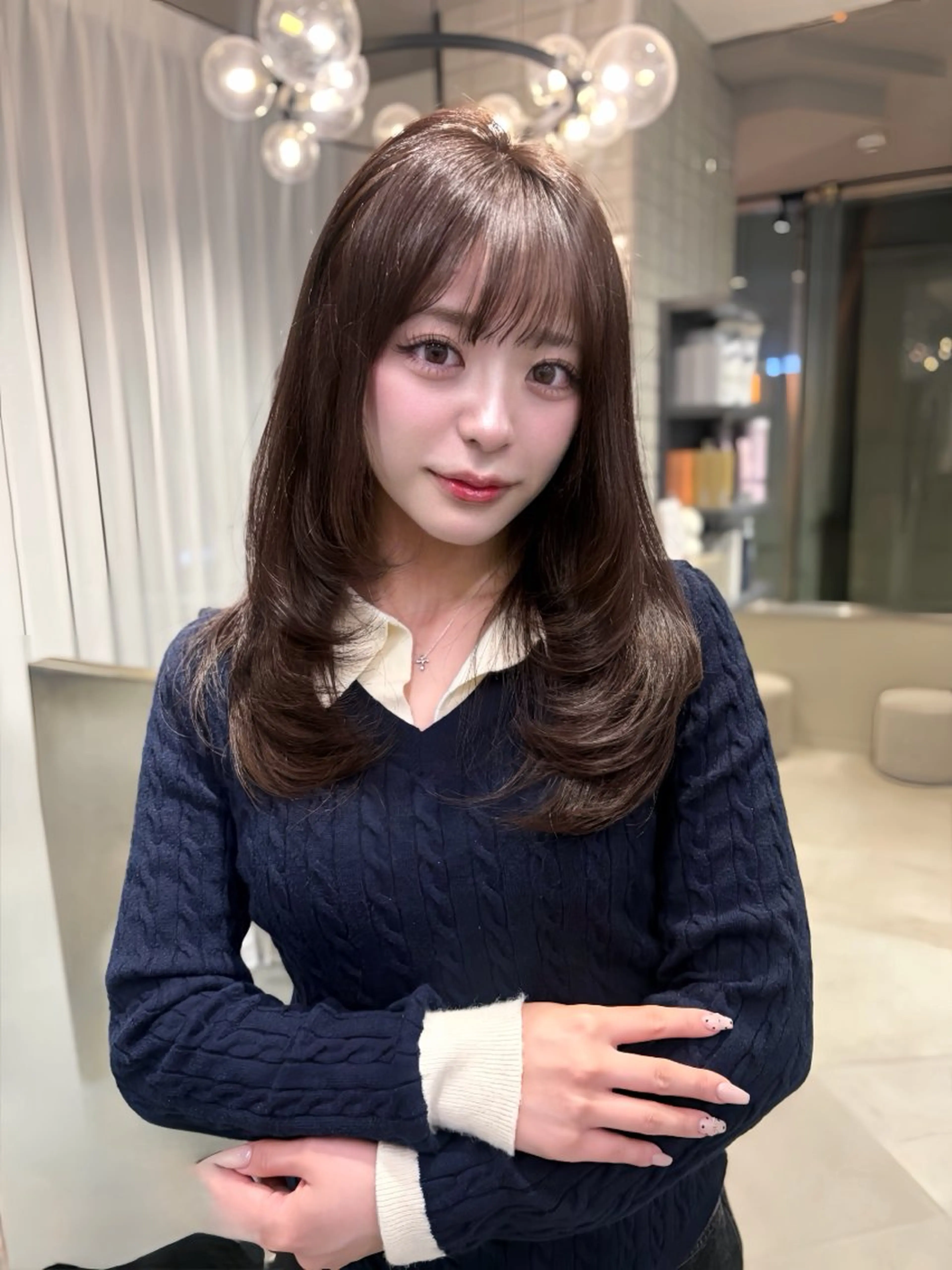 ミディアム ミディアムレイヤー くびれヘア エクステ 韓国風ヘア レイヤーカット MISAKI/韓国 透明感カラー🎀のヘアスタイル