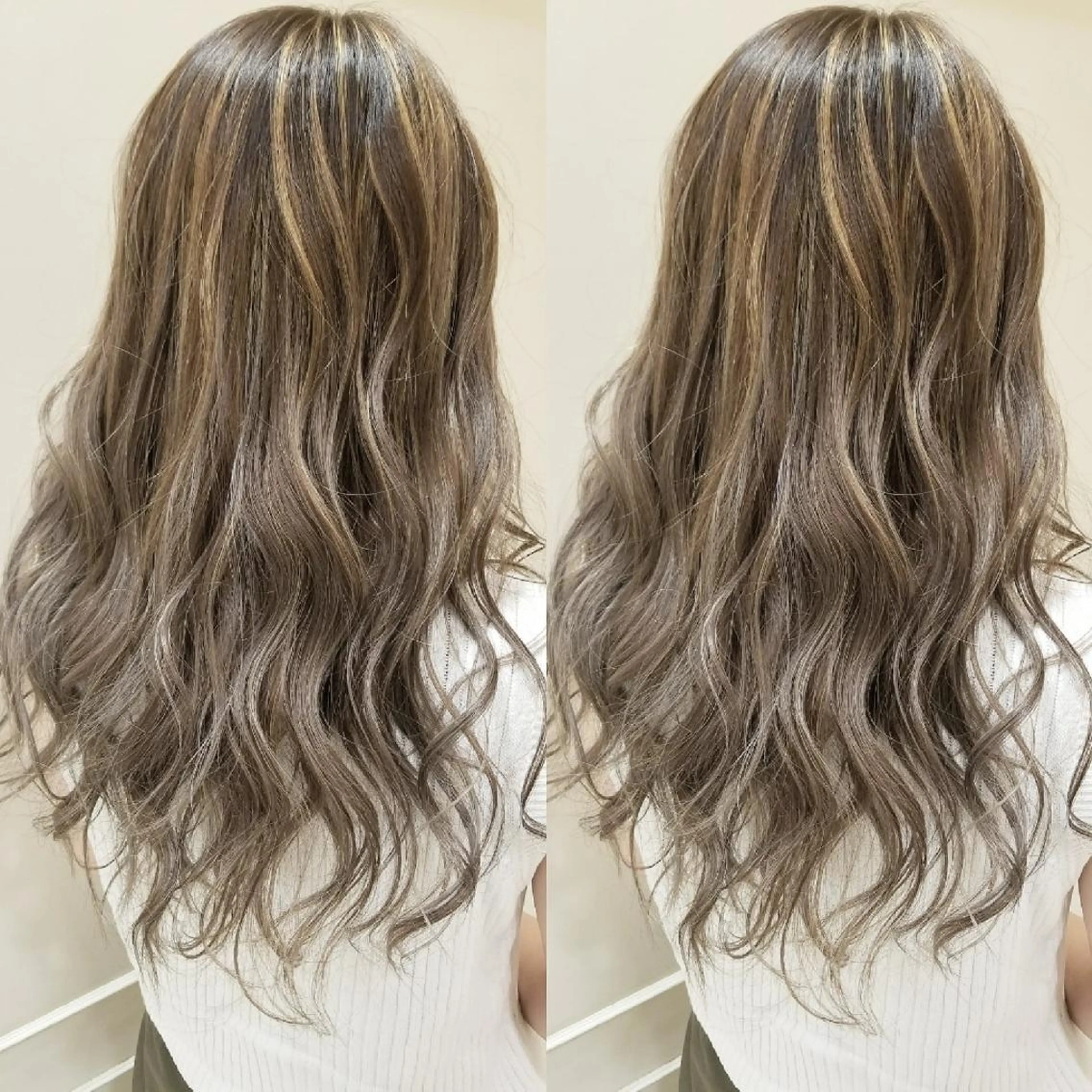 ロング カラー アッシュ ベージュカラー ハイライトカラー ハイライト ブリーチ・ハイトーン 特化🎉内山のヘアスタイル