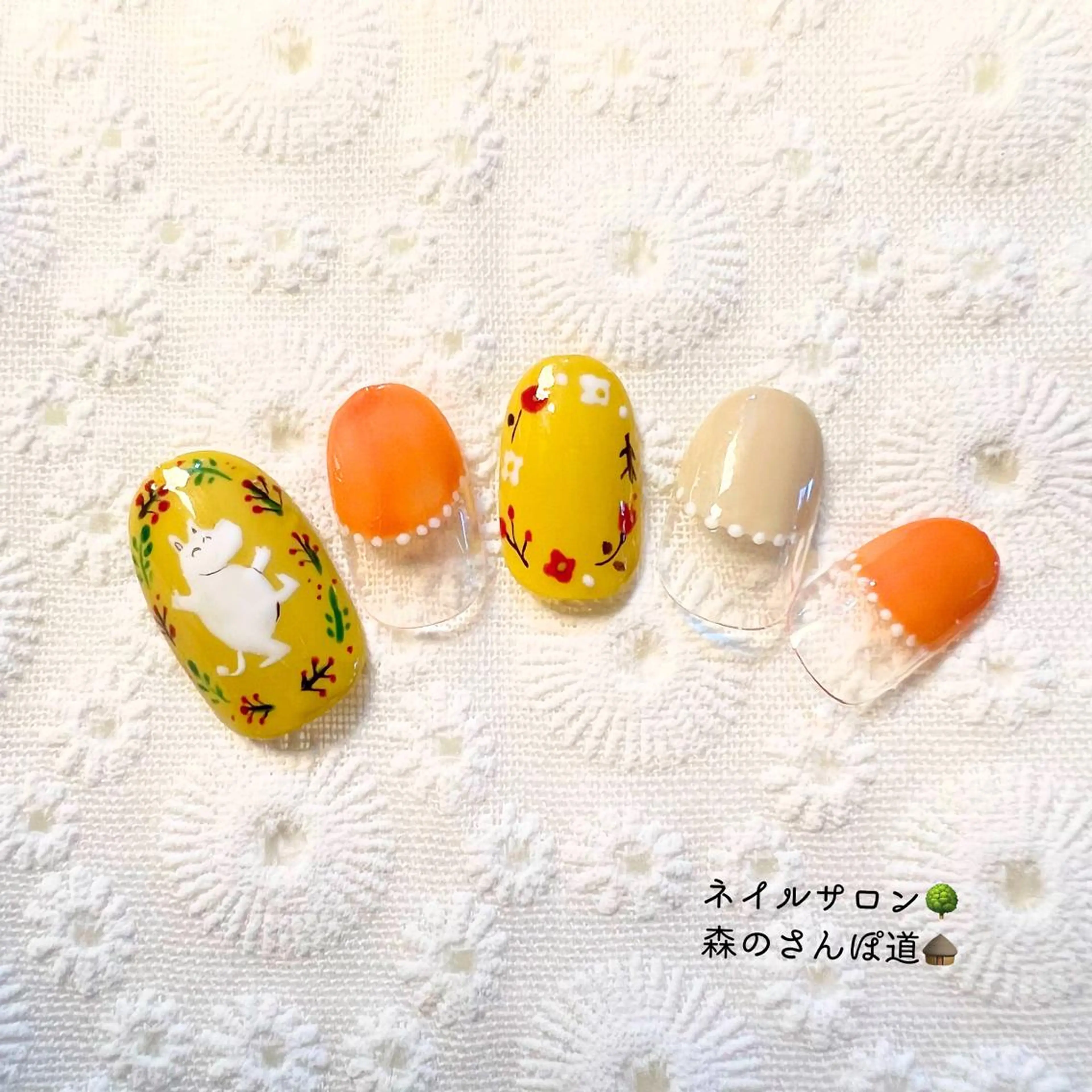 ネイル ハンドネイル ショートネイル 森のさんぽ道のネイルデザイン