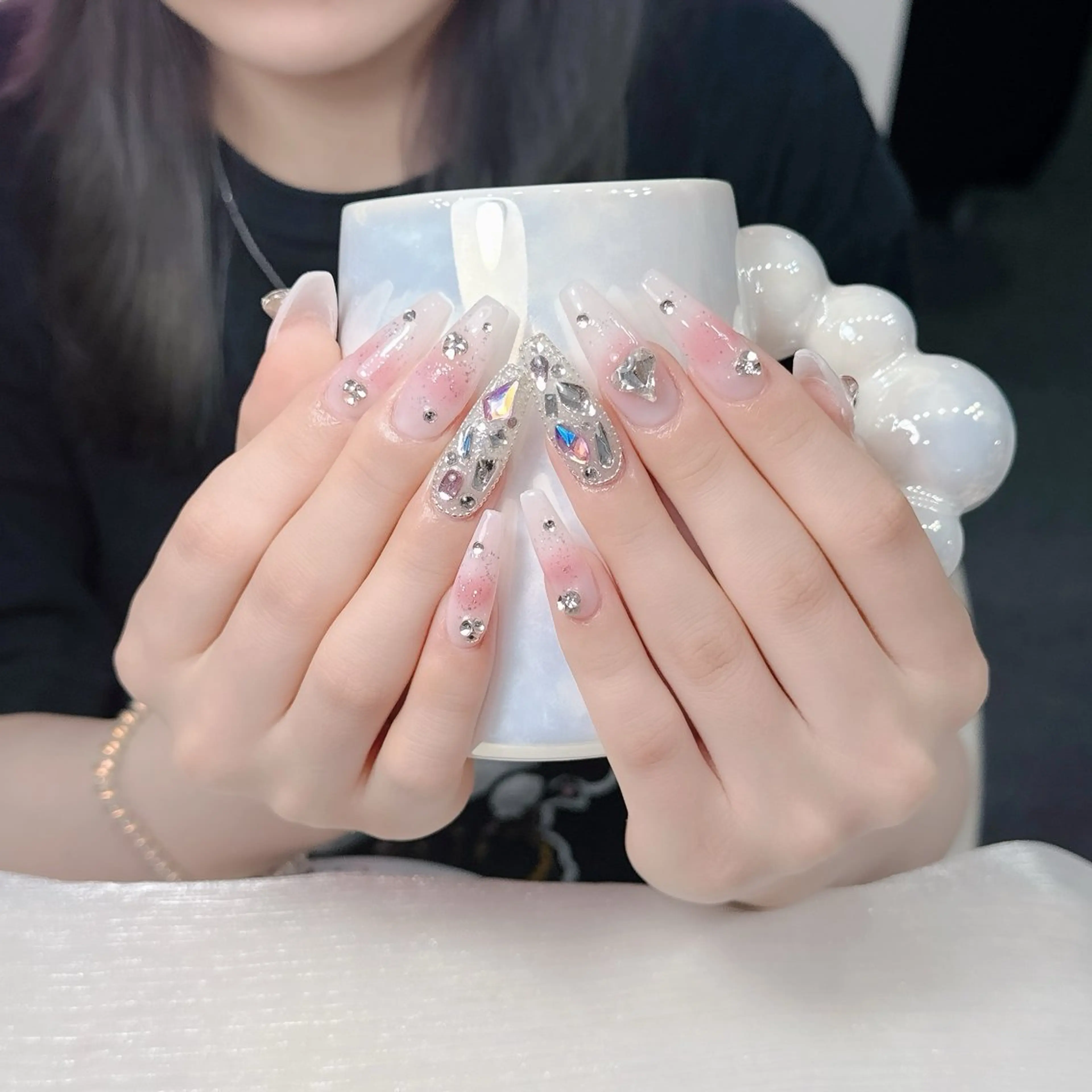 ネイル 長さ出し フレンチネイル 韓国ネイル レース マグネットネイル yuna ユナのネイルデザイン