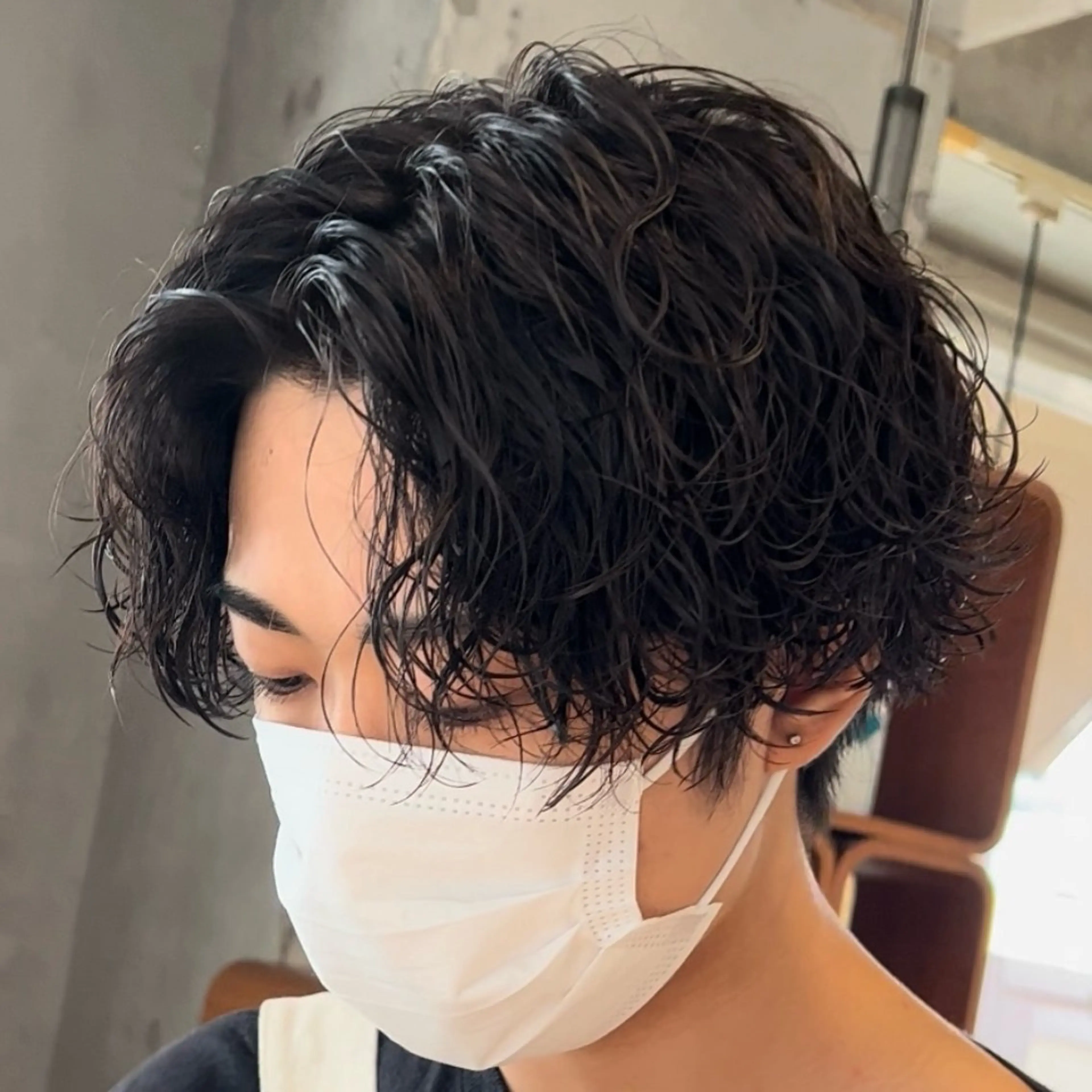 ミディアム パーマ ヘアアレンジ メンズ カット パーマ fifth 石川 凪のヘアスタイル