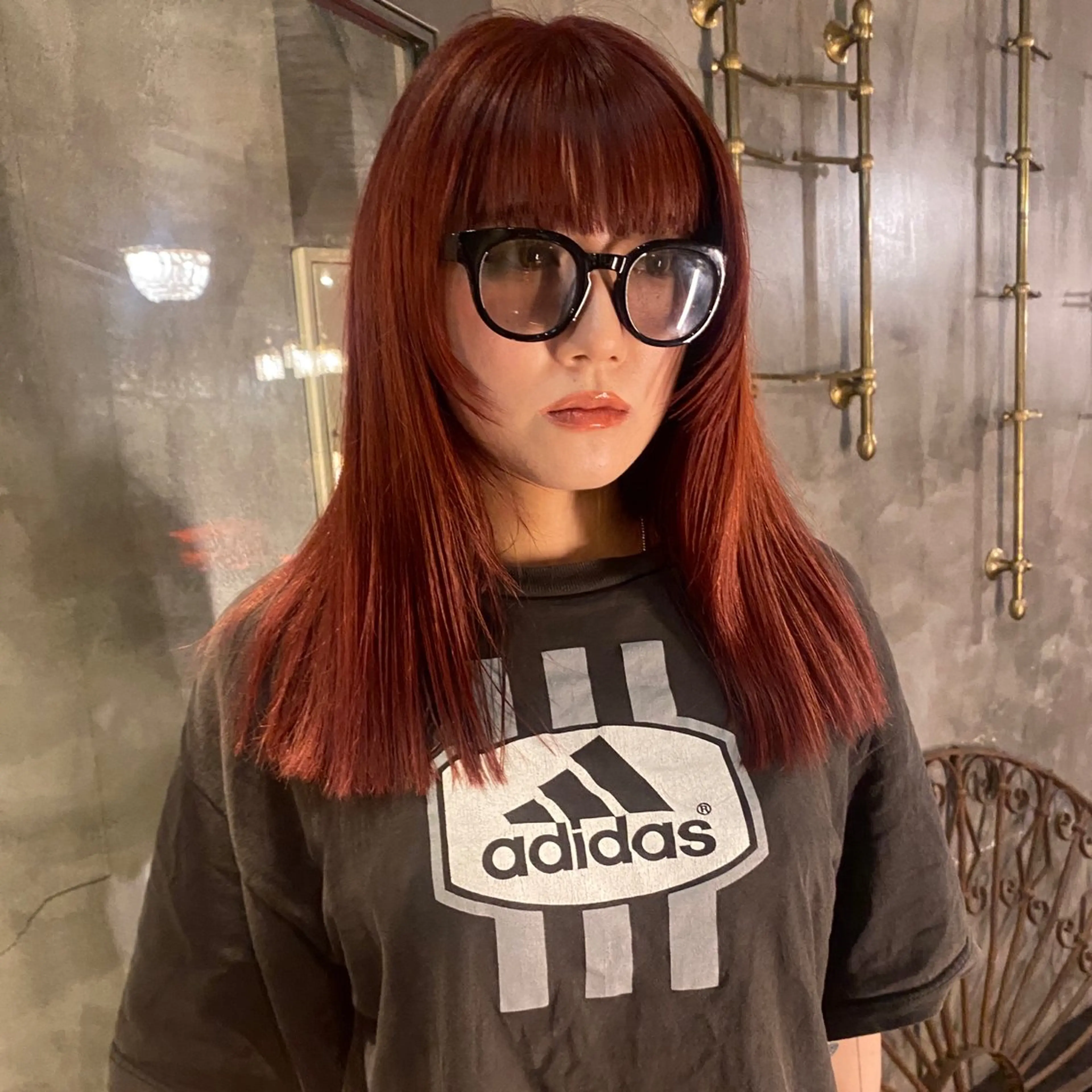 セミロング カラー ブリーチ レッドカラー カット ヘアカラー トリートメント メンズヘア/パーマ/ SHOUTOのヘアスタイル