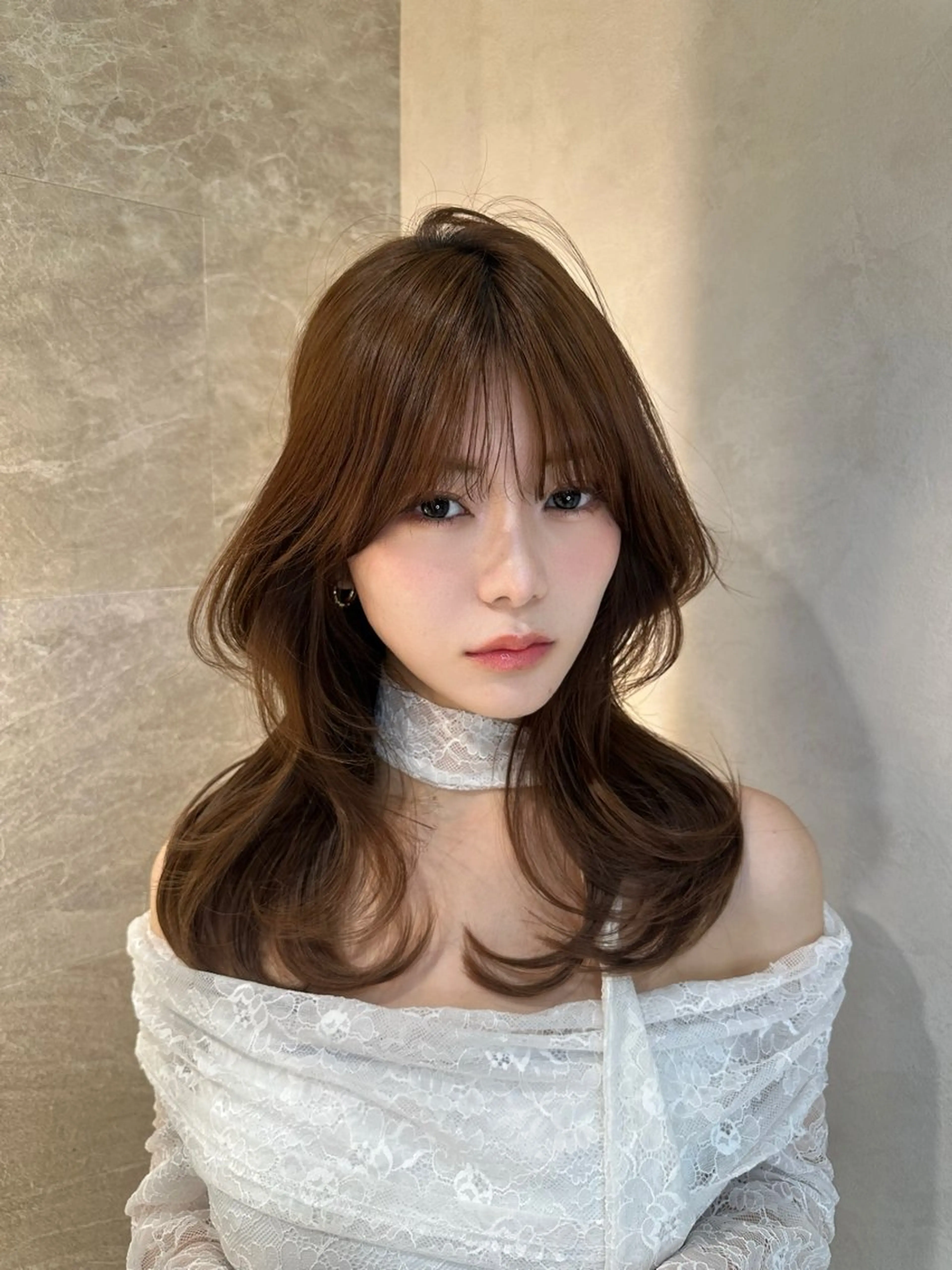 セミロング 顔まわりレイヤー 顔周りカット 韓国風ヘア レイヤーカット カット ヘアカラー トリートメント ヘアセット 銀座副店長/レイヤー /髪質改善/田島のヘアスタイル