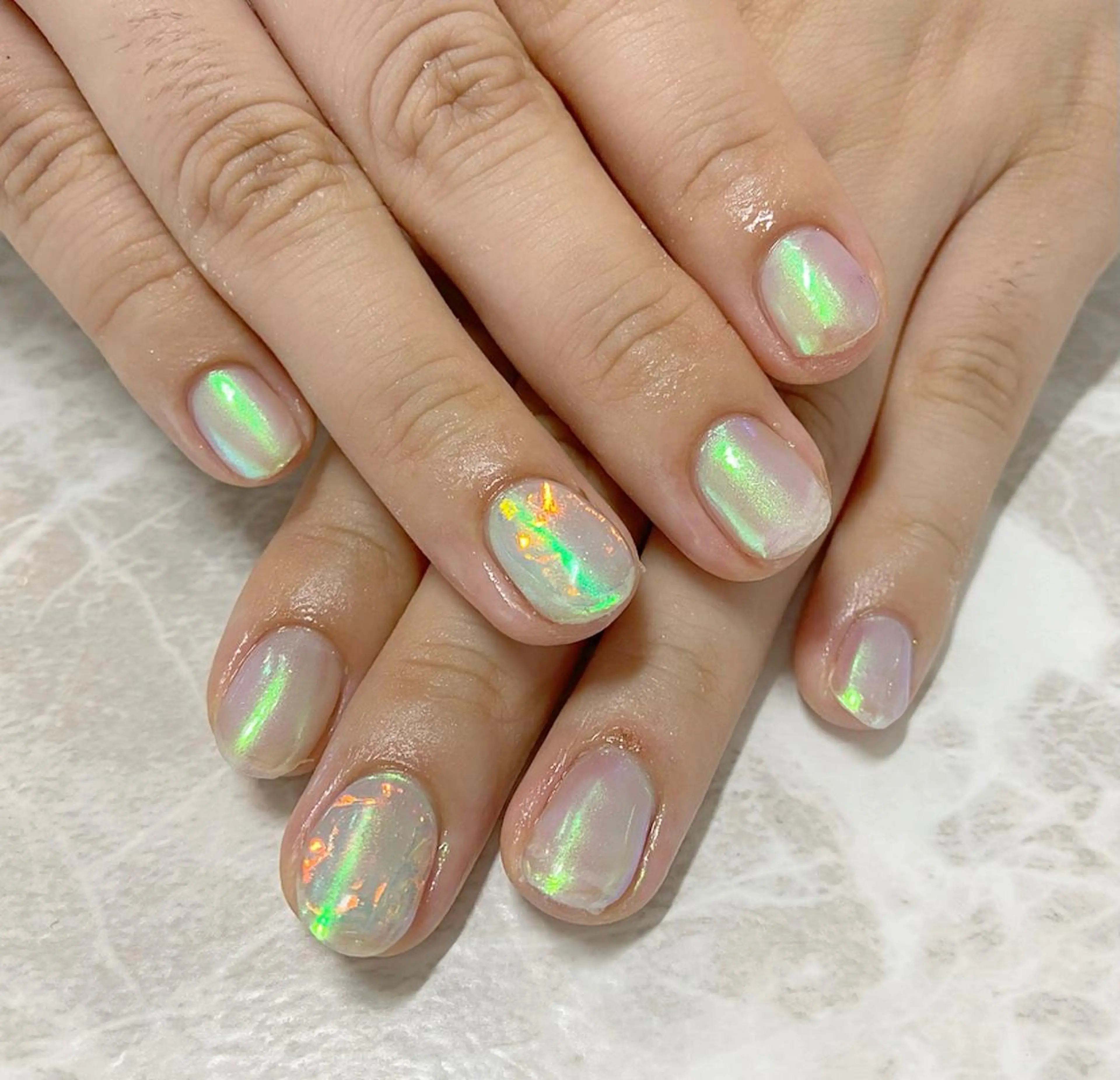 ネイル グリーン 氷ネイル・うるうるネイル 🧸熊谷 かほ🧸のネイルデザイン