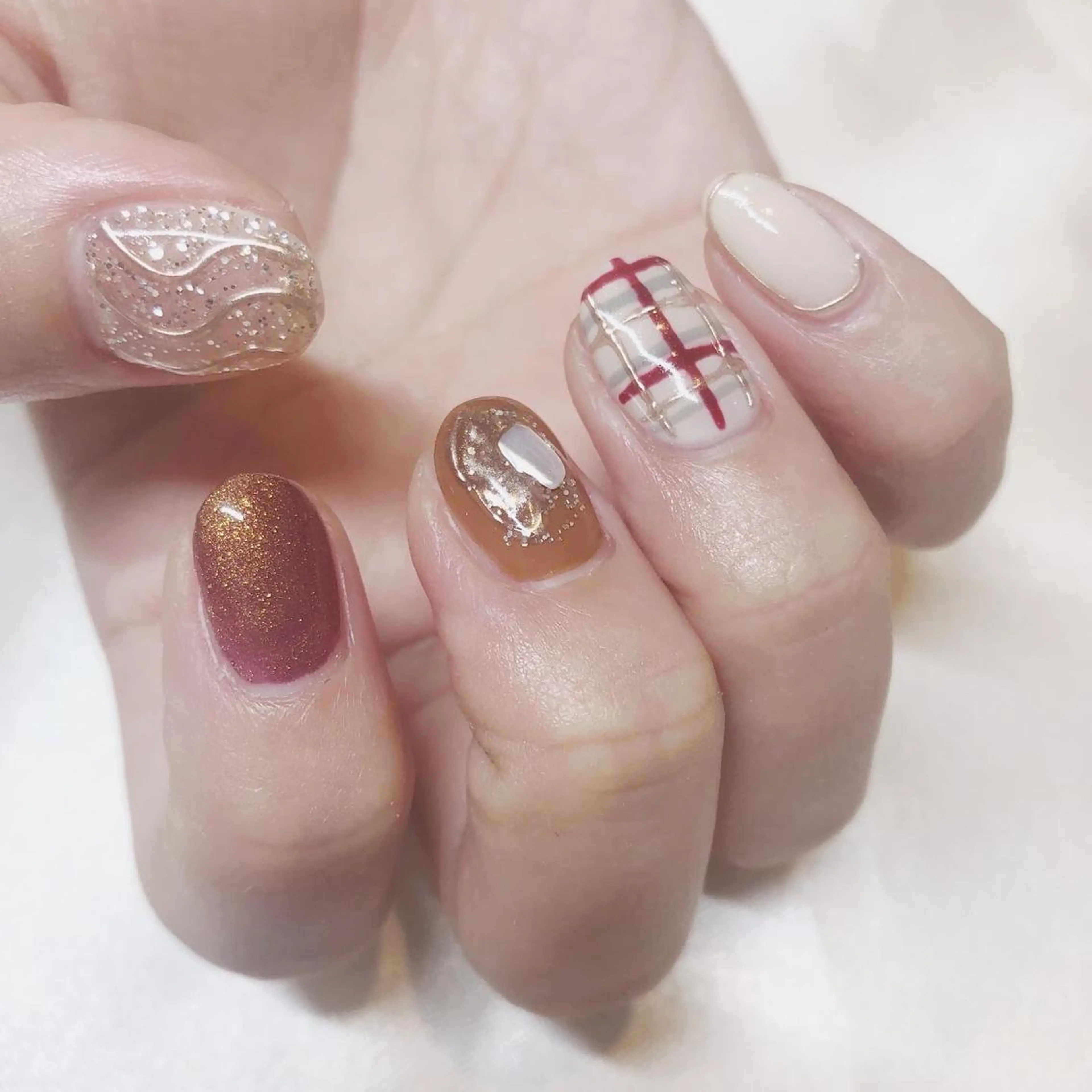 ネイル ブラウン ハンドネイル 【岐阜💅🏻】 オトナ可愛い🤍🪄のネイルデザイン