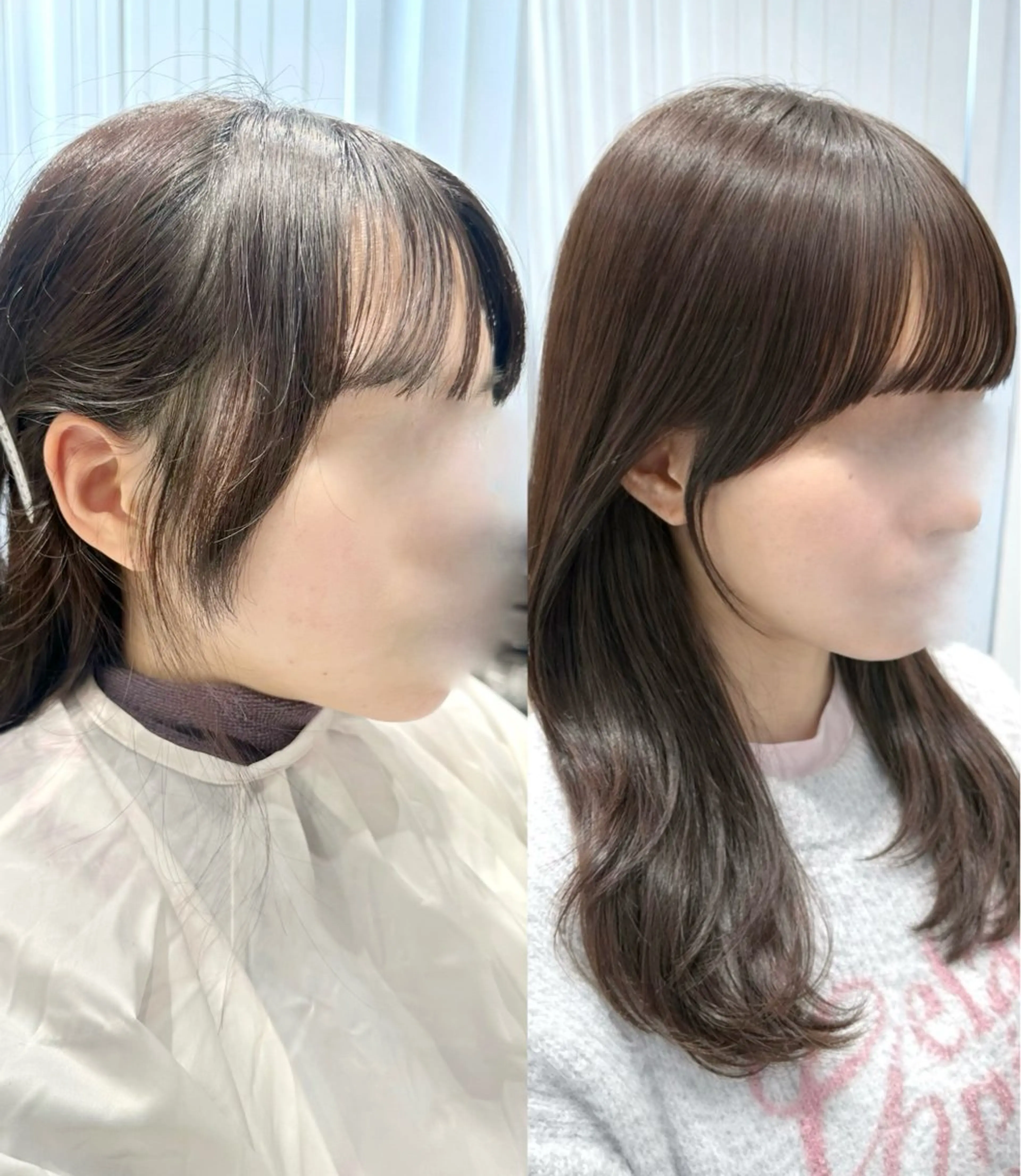 セミロング カラー カット ヘアカラー トリートメント ヘッドスパ ヘアセット 短めショートカット カットモデルのヘアスタイル