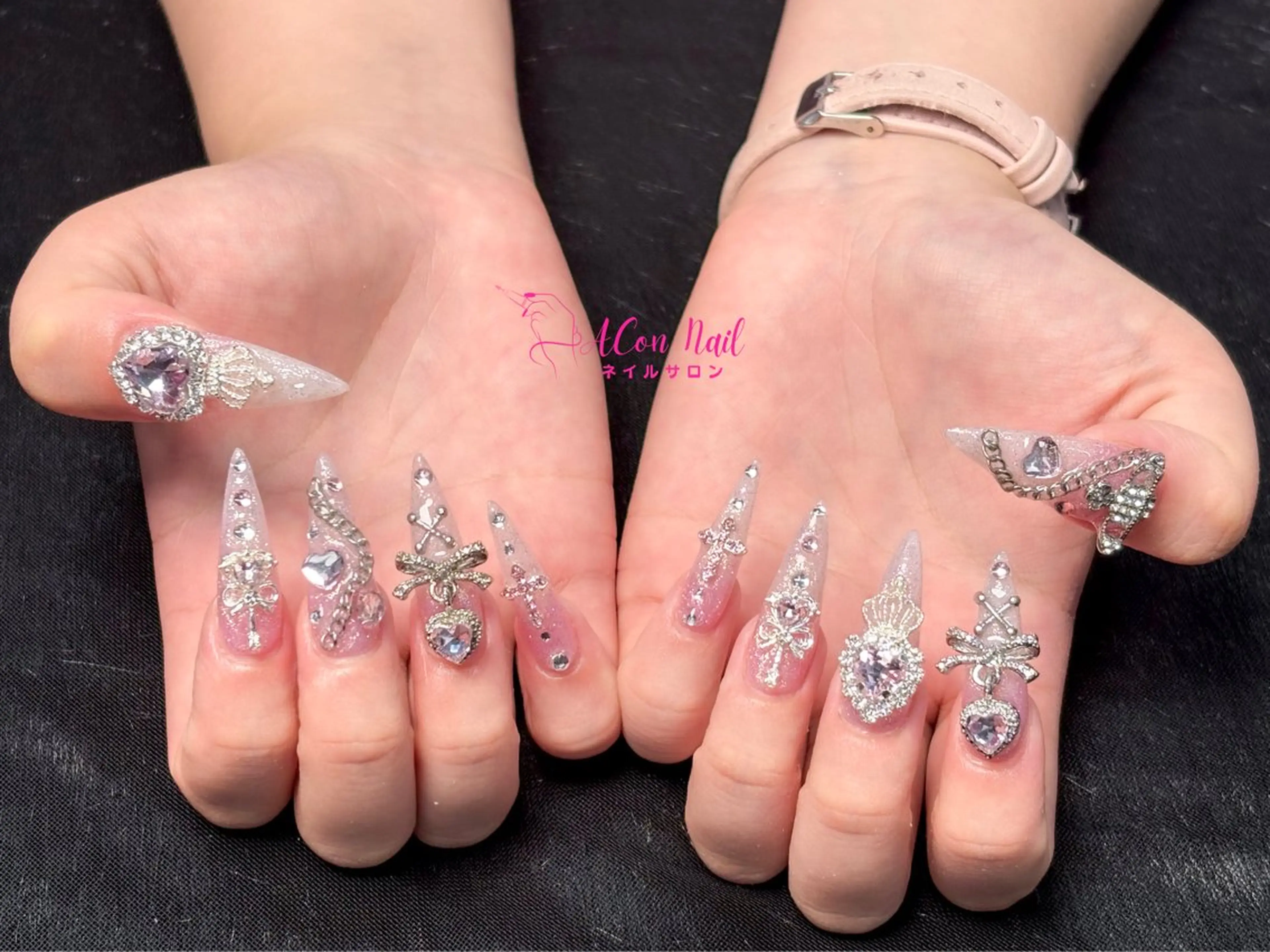 ネイル 桜ネイル 長さ出し フラワーネイル フレンチネイル ジェルネイル ハンドネイル ACon NailSalonのネイルデザイン