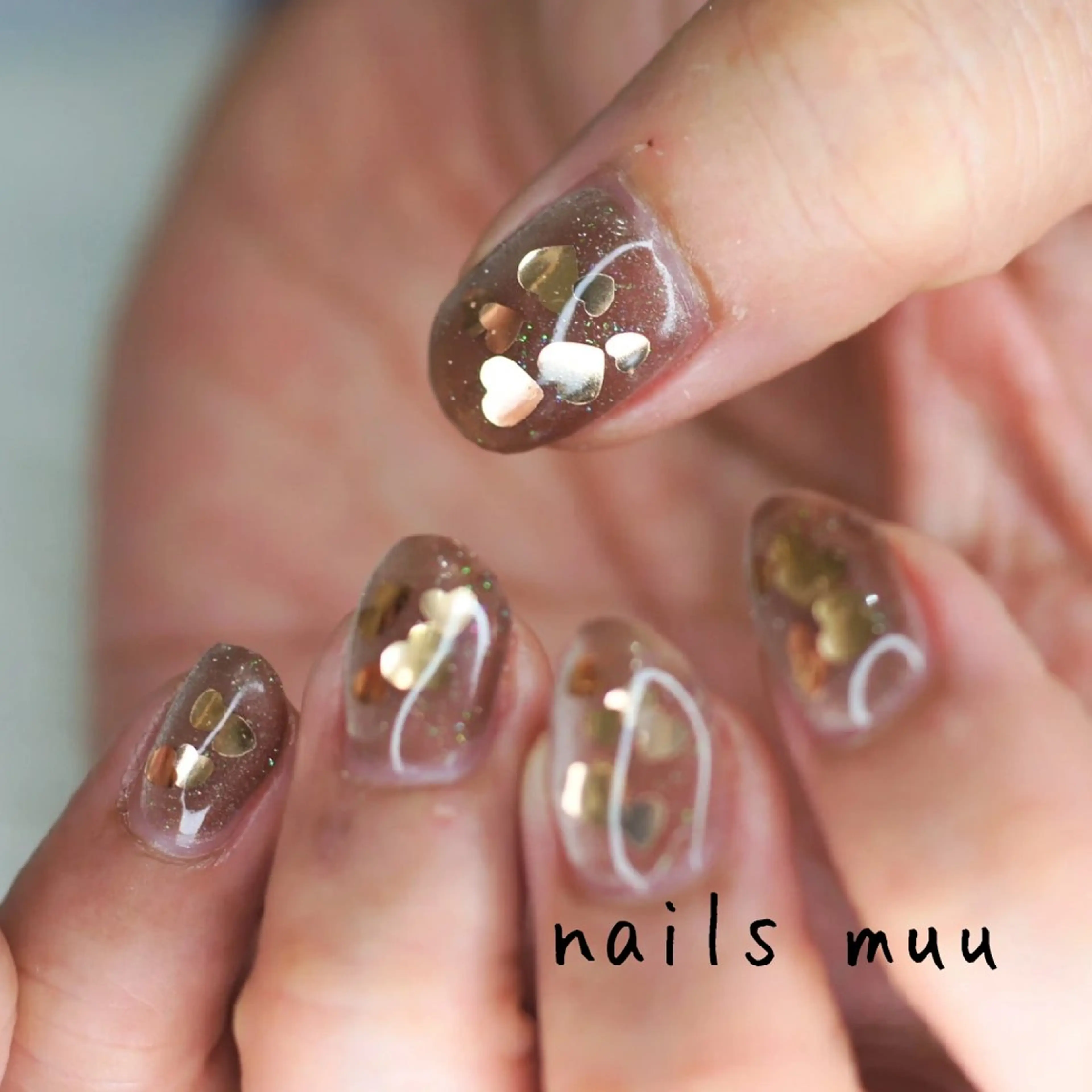 ネイル オーロラネイル ブラウン フラッシュネイル ハート バレンタイン ハンドネイル nails muu まゆのネイルデザイン