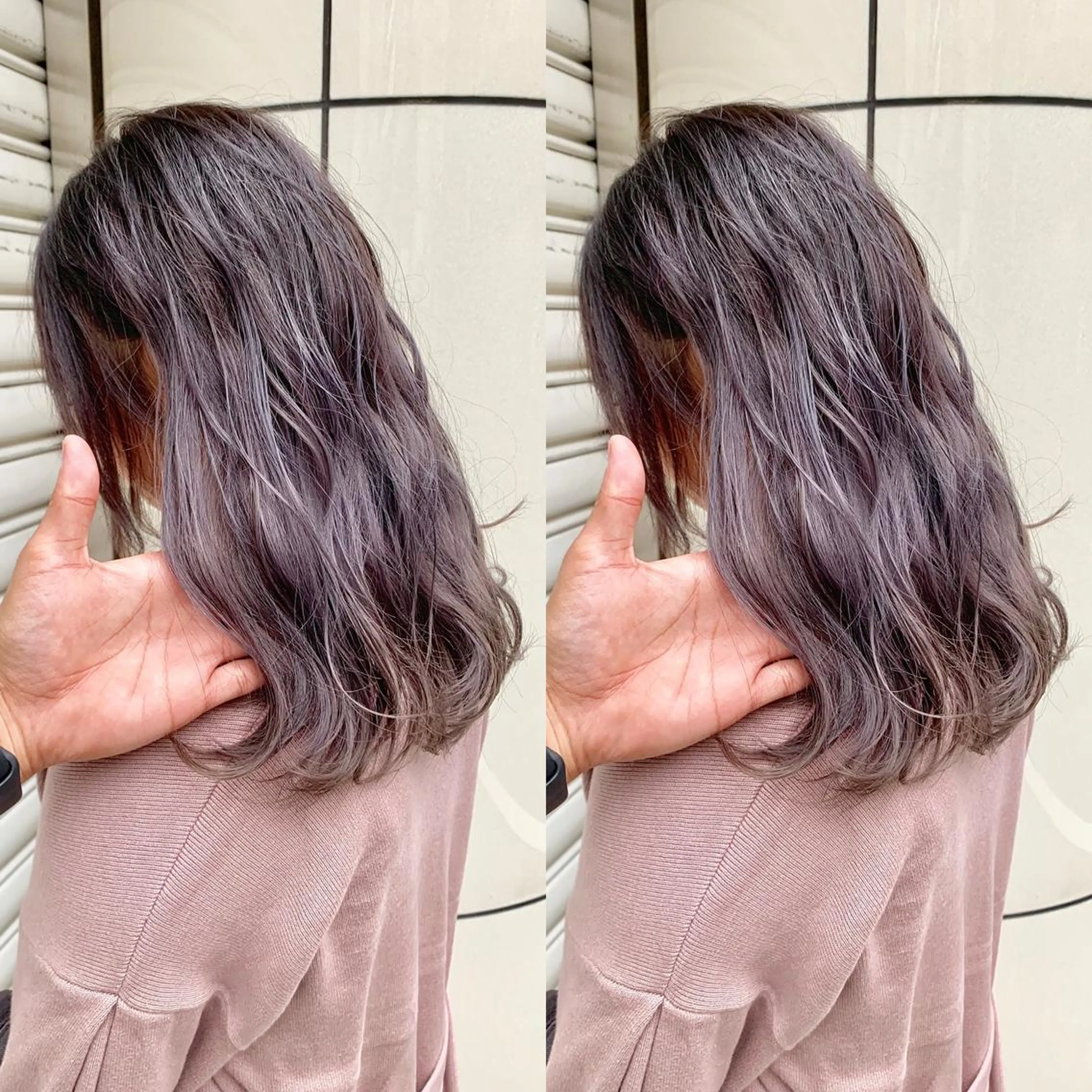 ロング アッシュ ハイライト レイヤーカット ヘアカラー Selene hair OSAKAのヘアスタイル