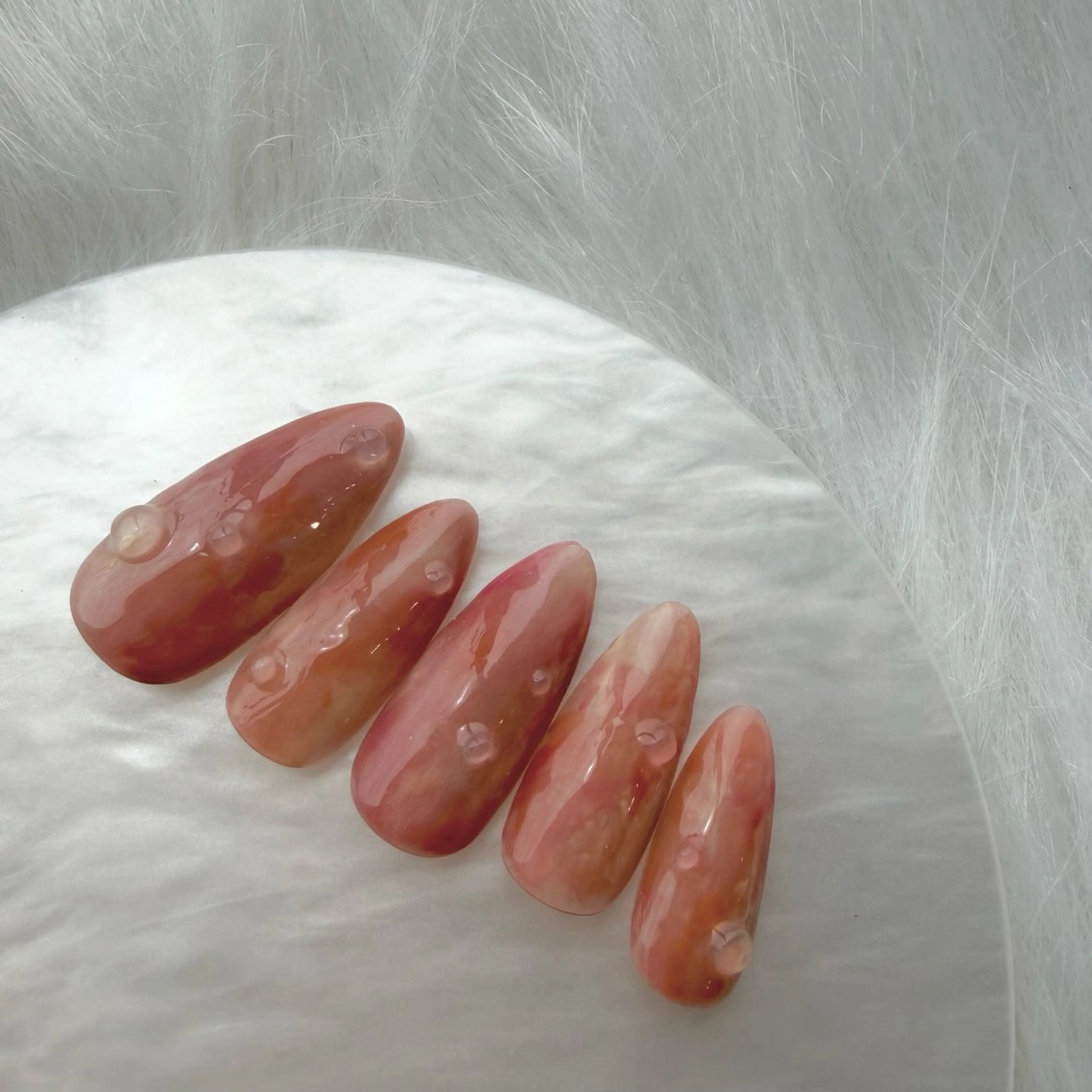 ネイル アートネイル クリアネイル ニュアンスネイル オレンジ ピンク ハンドネイル MEI 🍑 nail OAKのネイルデザイン