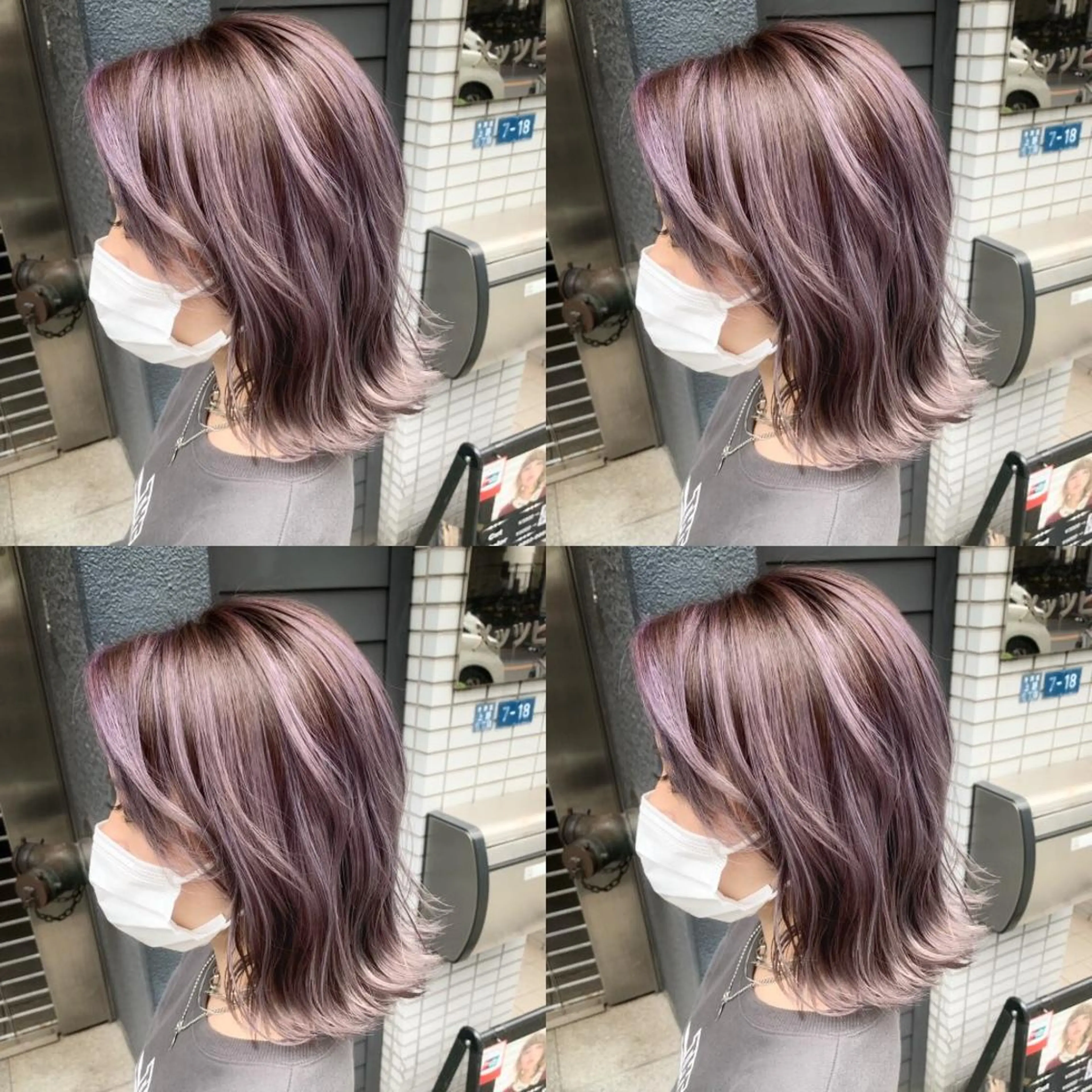 ミディアム パープルカラー ハイライト ✨髪質改善✖︎顔周り レイヤー✨ナカムラのヘアスタイル