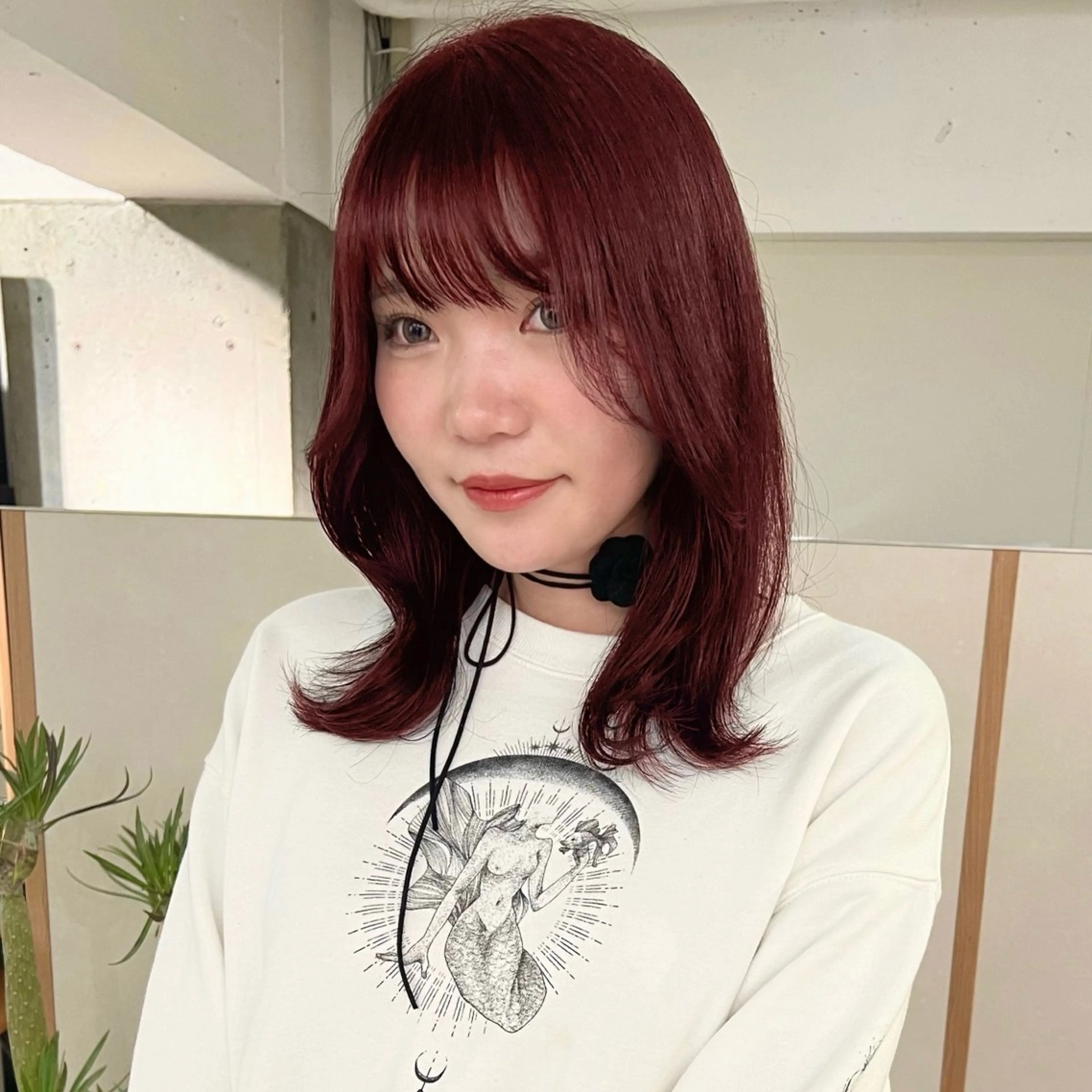 ミディアム カラー カシス 透明感カラー レッドカラー カット ヘアカラー トリートメント レイヤーカット/暖色 カラー/mao🎀のヘアスタイル