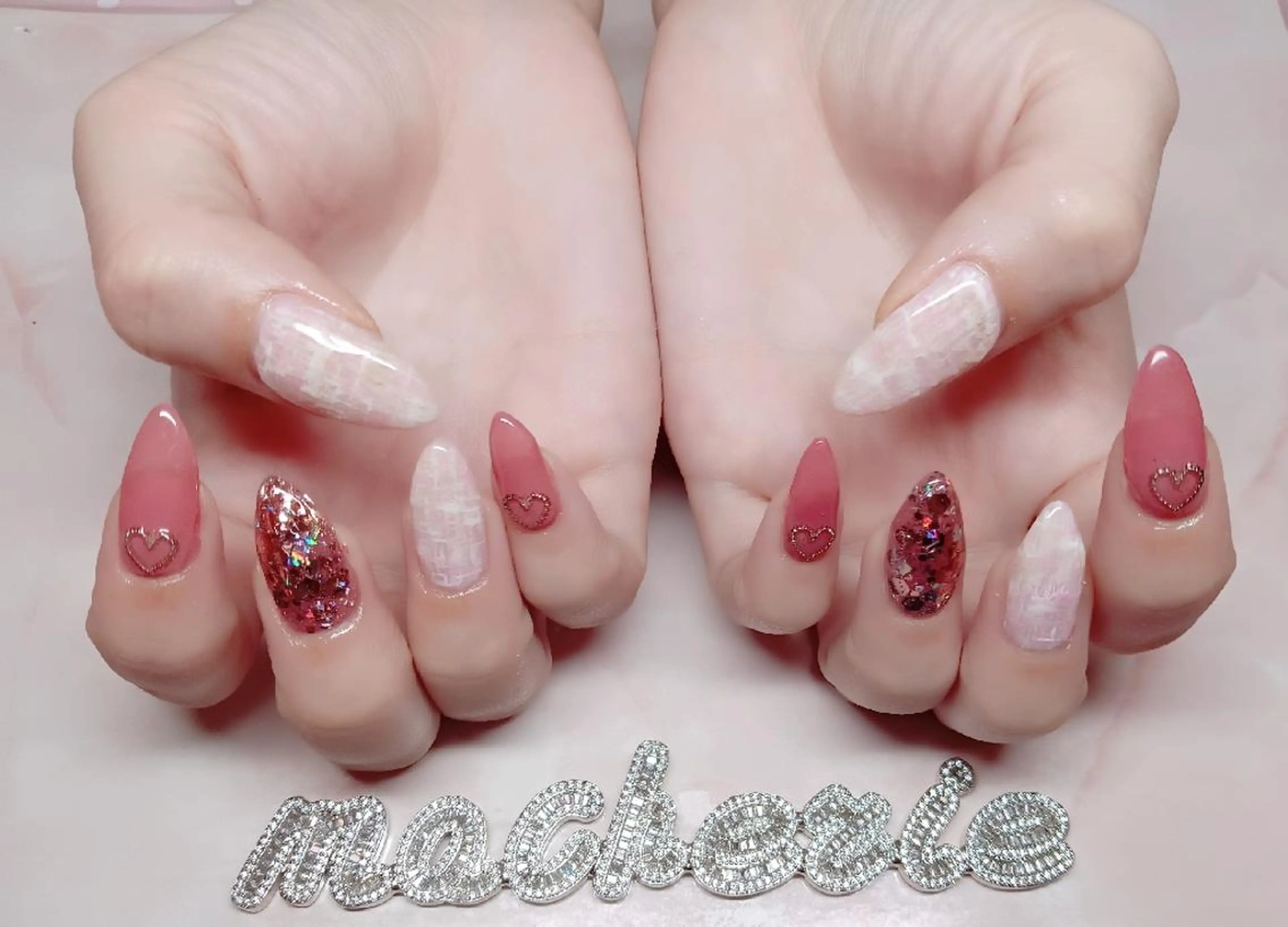 ネイル ピンク ツイードネイル ハンドネイル Nail Salon macherieのネイルデザイン