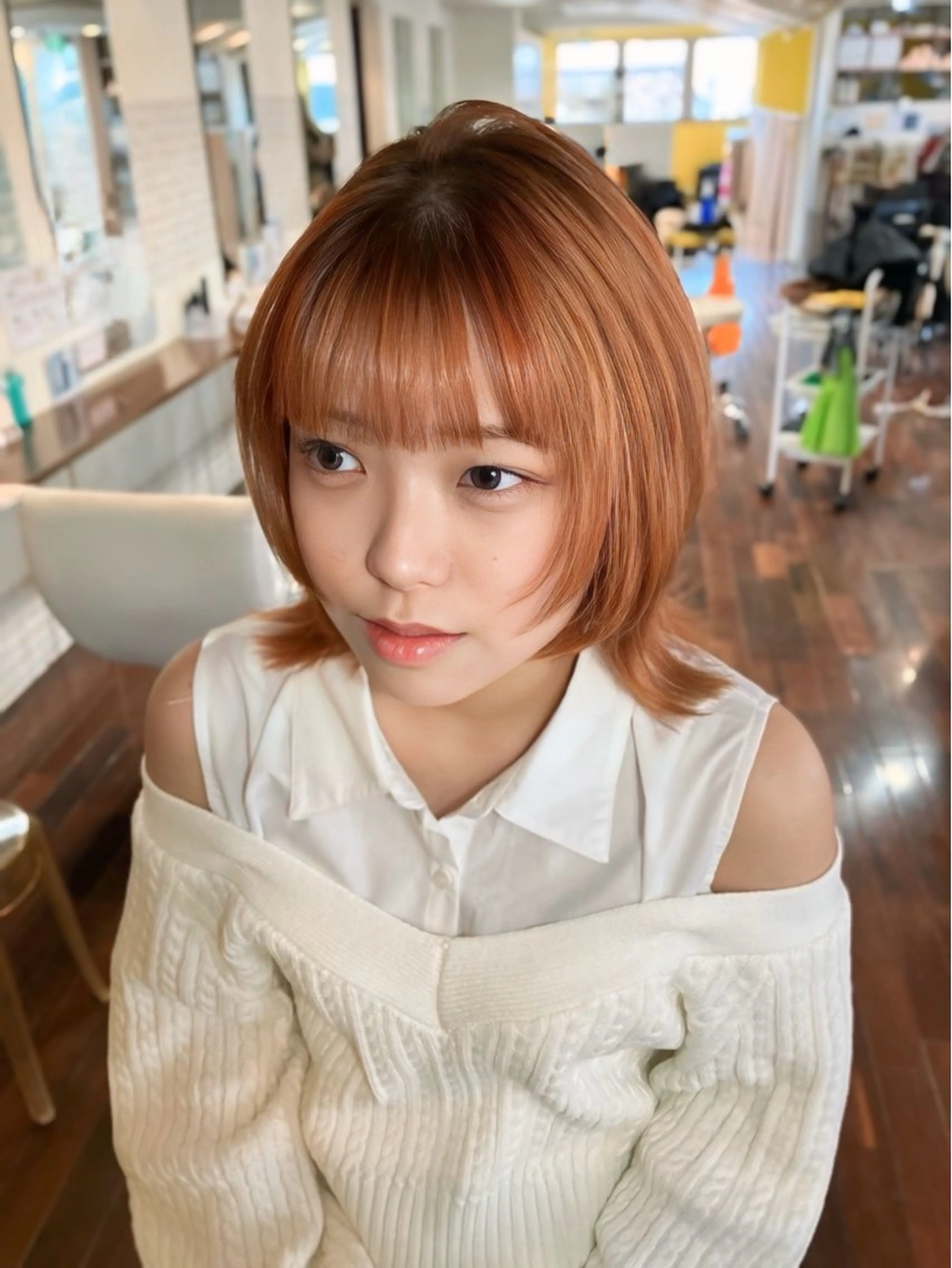 ミディアム カラー ベージュカラー ブリーチ ケアブリーチ オレンジ オレンジベージュ 髪質改善美容師 🪽YOSSYのヘアスタイル