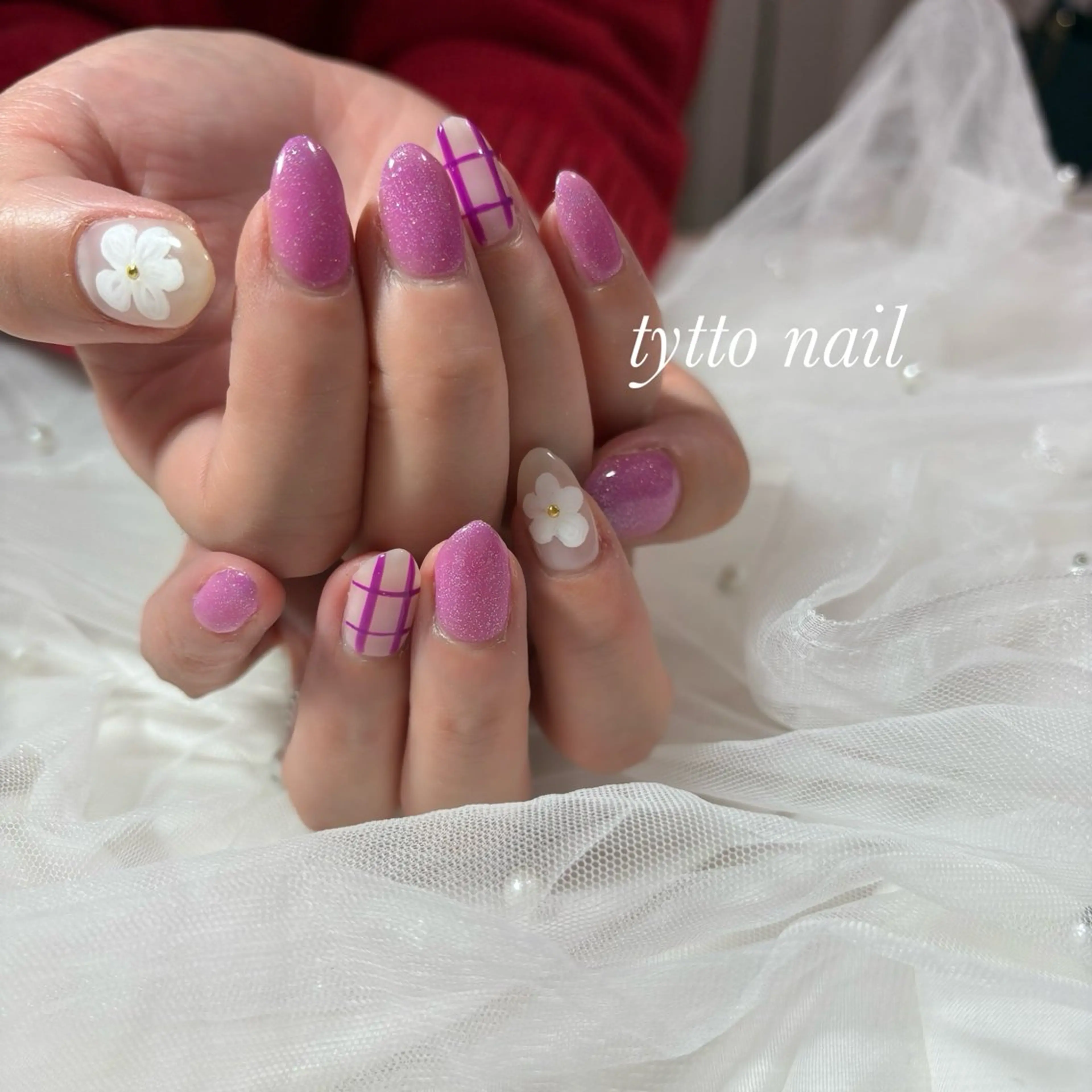 ネイル フラワーネイル ガーリー キラキラネイル オフィスネイル ワンカラーネイル ハンドネイル tytto nail ❤︎‪‪eri‪‪のネイルデザイン