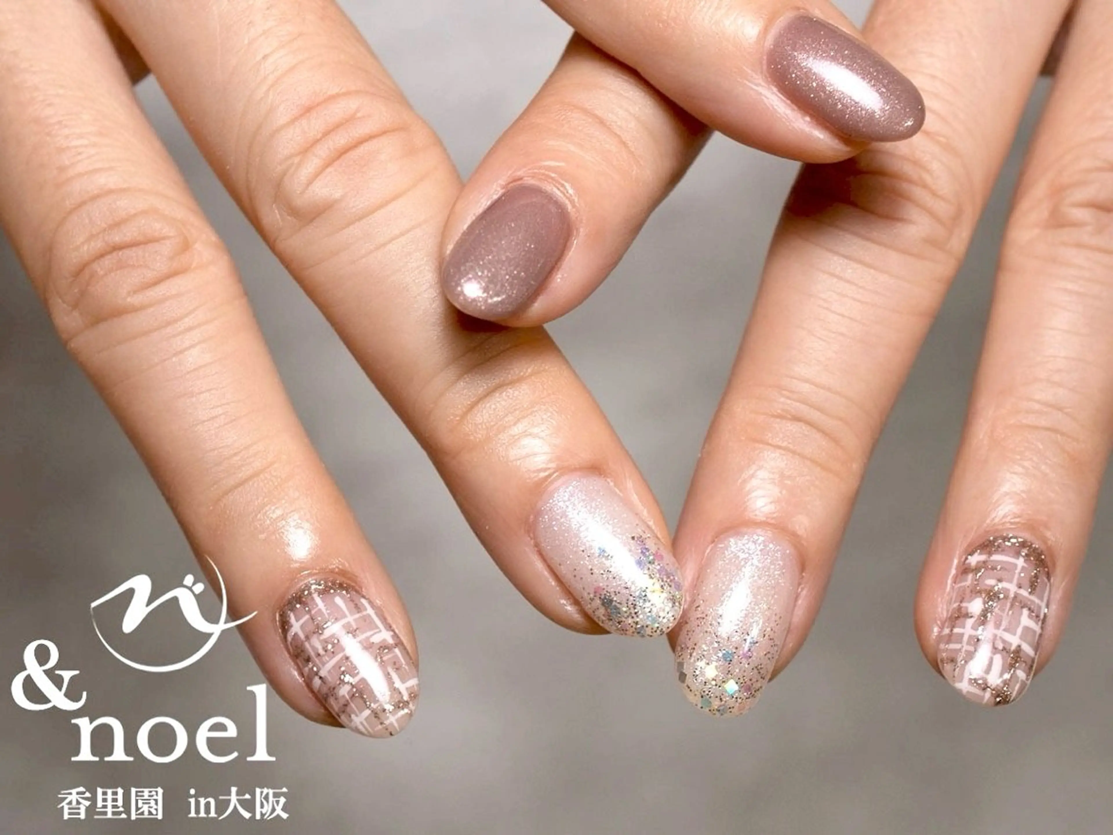 ネイル マグネットネイル オフィスネイル ツイードネイル ハンドネイル Nailsalon ＆Noelのネイルデザイン