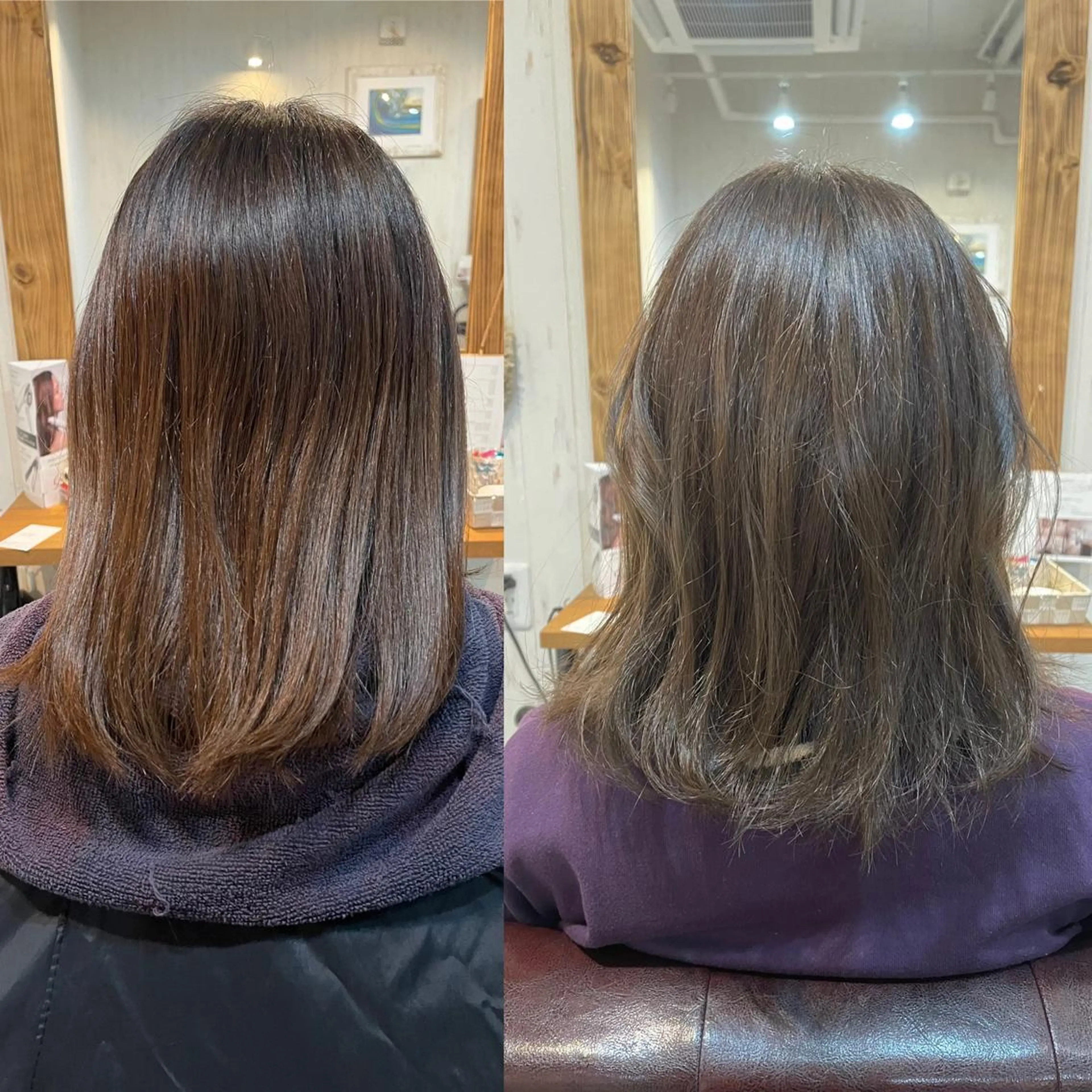 セミロング カラー ブリーチ 透明感カラー ブリーチなしカラー オリーブグレー 小阪 将司のヘアスタイル