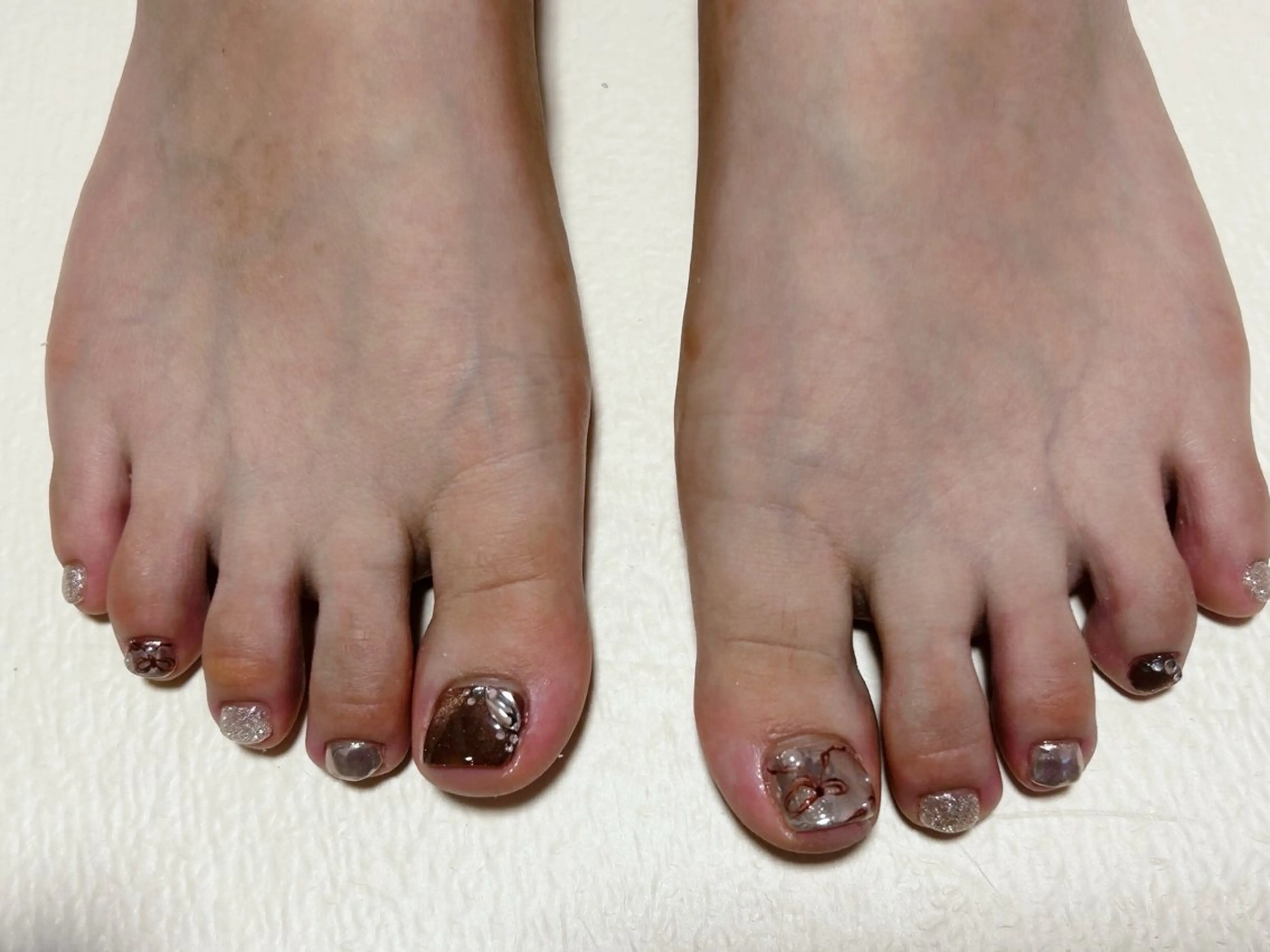 ネイル ブラウン ミラーネイル フットネイル i nailのネイルデザイン