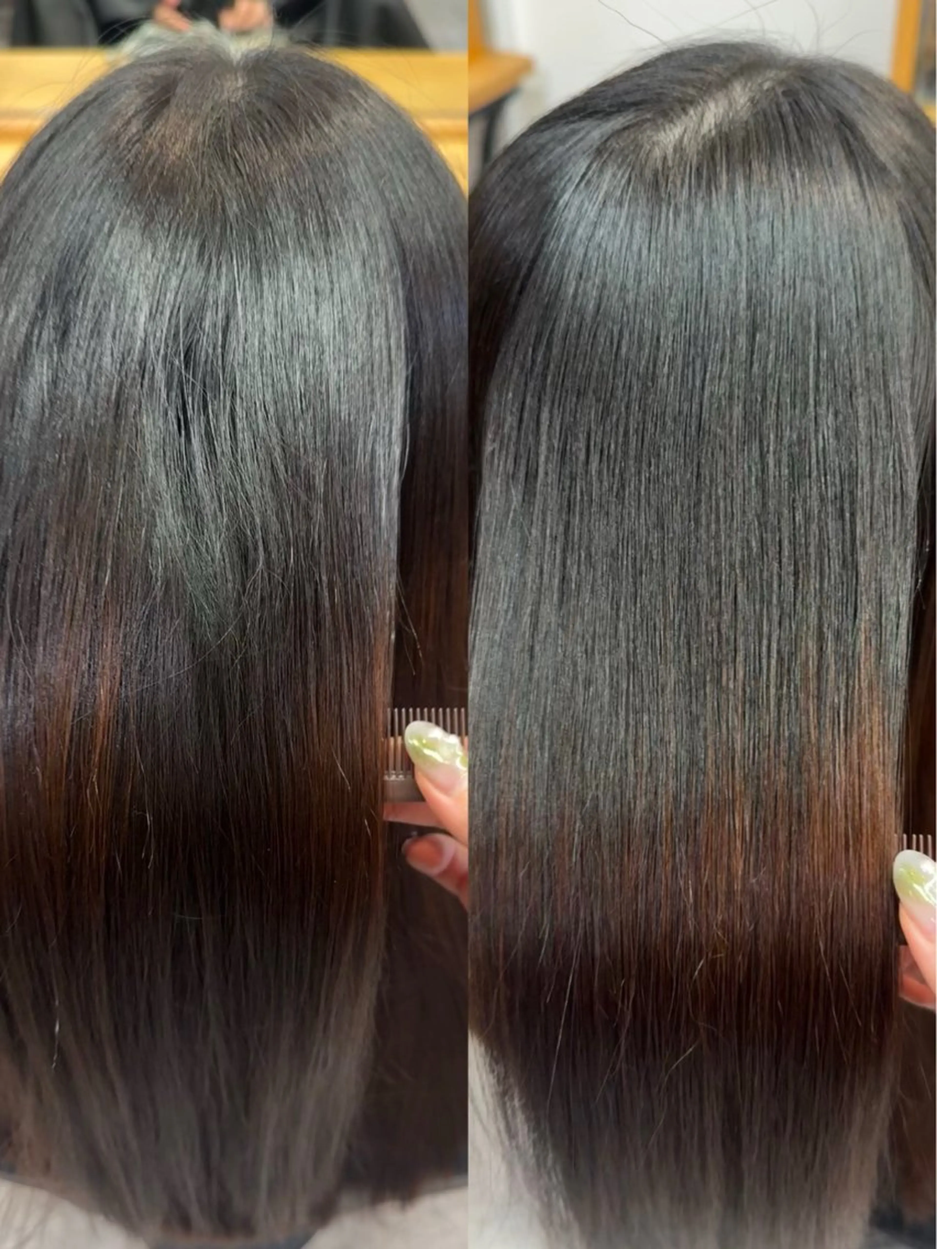 セミロング パーマ 髪質改善 縮毛矯正 トリートメント ストレートパーマ カット 縮毛矯正 トリートメント 美髪縮毛矯正/暖色 カラー/エクステのヘアスタイル